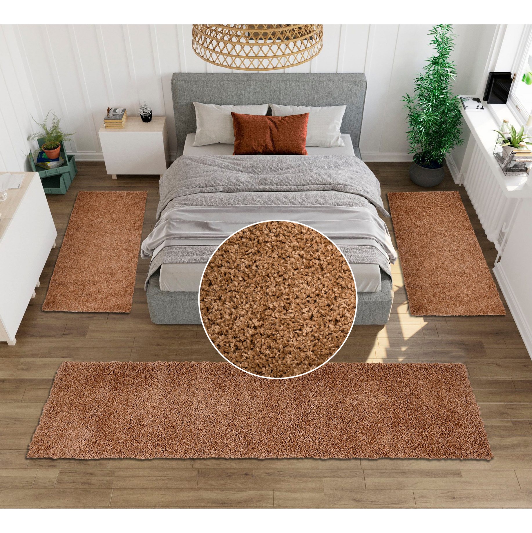 my home Bettumrandung »Shaggy 30« Höhe 30 mm 3 Stk. tlg. gewebt, 2- oder 3-teilig, Bettvorleger, Läufer-Set, Uni-Farben