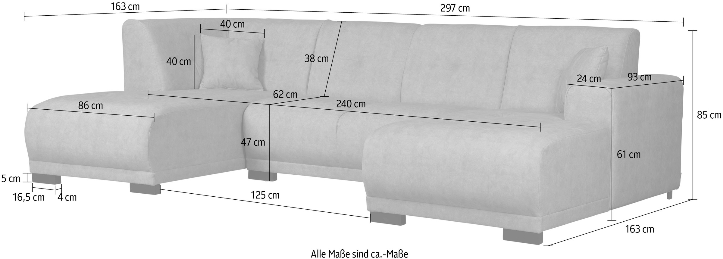 Home affaire Wohnlandschaft »Langeland U-Form«, incl. 2 Zierkissen, Recamiere wahlweise links oder rechts