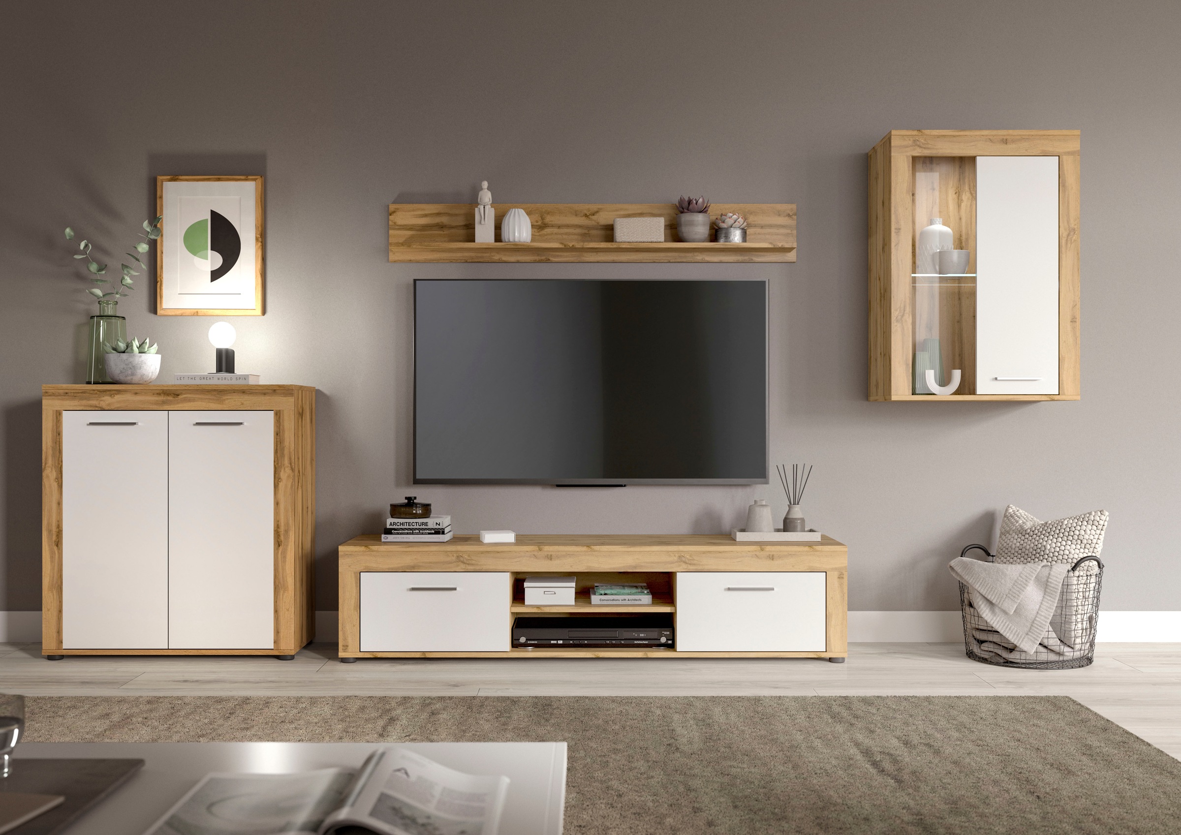 INOSIGN Wohnwand »Aosta, 4-tlg., best. aus: Highboard, Lowboard, Wandboard günstig online kaufen