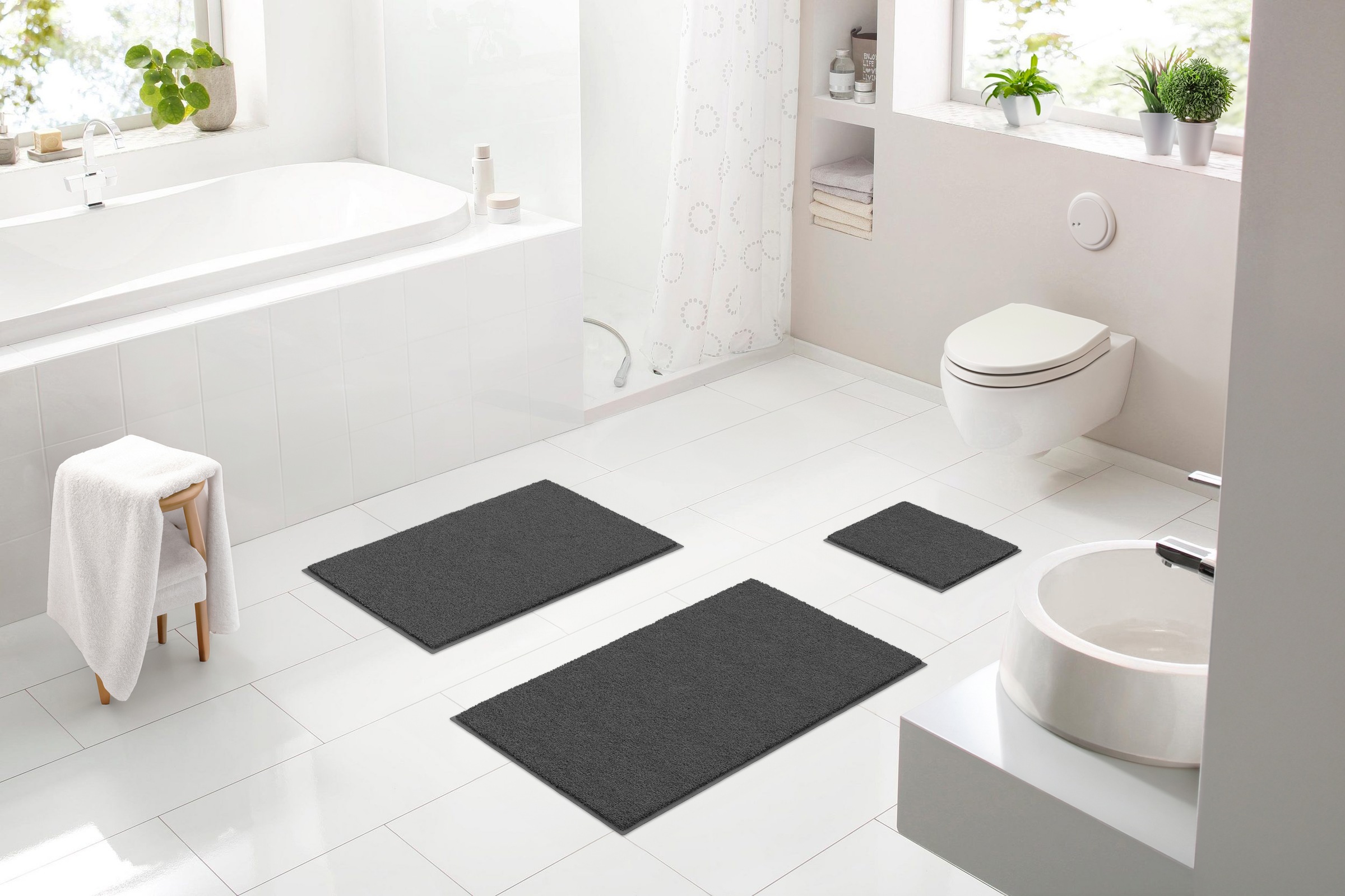 LINEA DUE Badematte »Ayla« Höhe 15 mm rutschhemmend beschichtet fußbodenheizungsgeeignet anthrazit Obermaterial: 100% Polyester rechteckig (50 cm x...