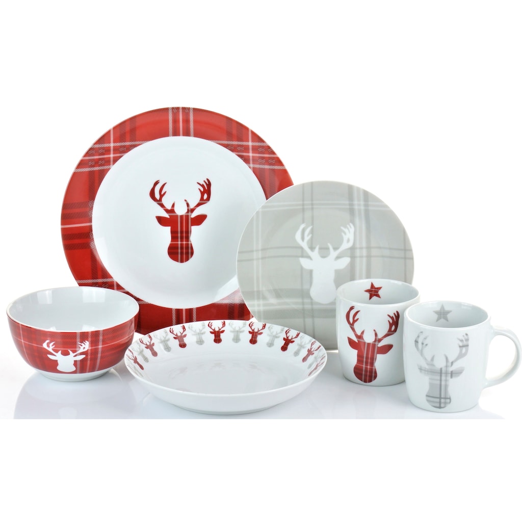 Retsch Arzberg Kombiservice »Geschirr-Set, Service HIGHLAND STAG, Winter, Advent, Weihnachten«, (Set, 30 tlg.)