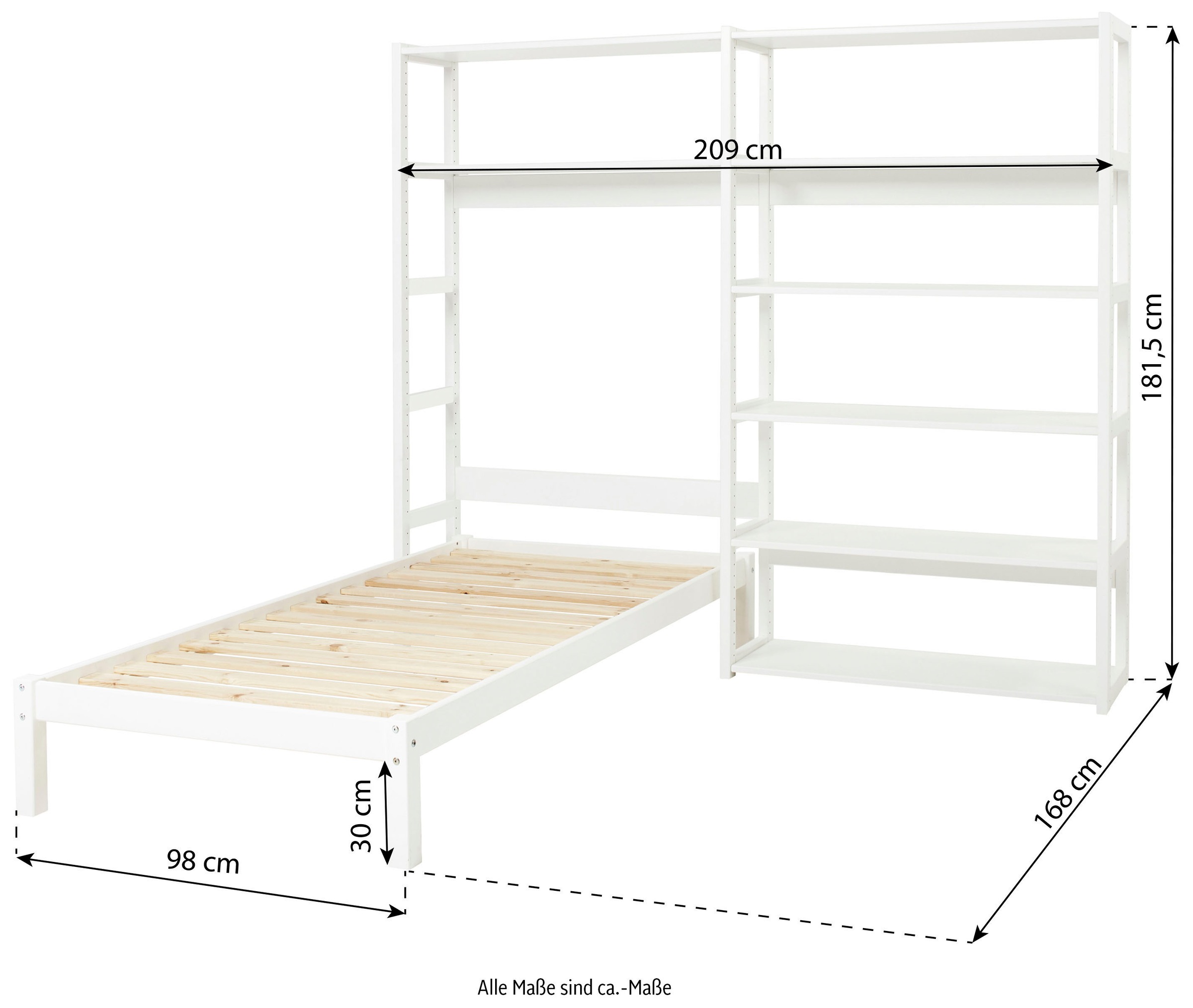 Hoppekids Jugendzimmer-Set »STOREY«, (Set, 16 tlg., Kinderbett, Rollrost, Schaummatratze, Regalsystem, 8 Einlegeböden)