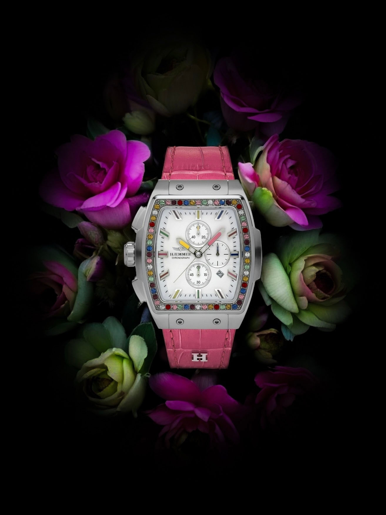 HAEMMER GERMANY Chronograph »TONNEAU«, Quarzuhr, Armbanduhr,Damenuhr,Lederarmband,digital,Datum,Stoppfunktion