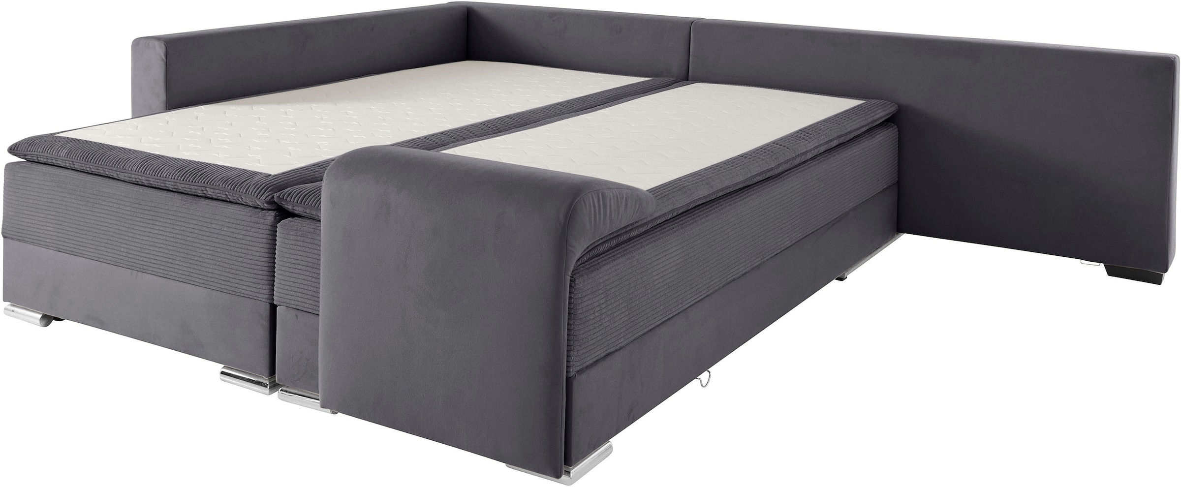 INOSIGN Ecksofa »Boxspringbett Night & Day L-Form mit Dauer-Schlaffunktion mit Armlehne«, mit Boxspring-Bettfunktion 180x200 cm und Bettkasten, Dauerschläfer!
