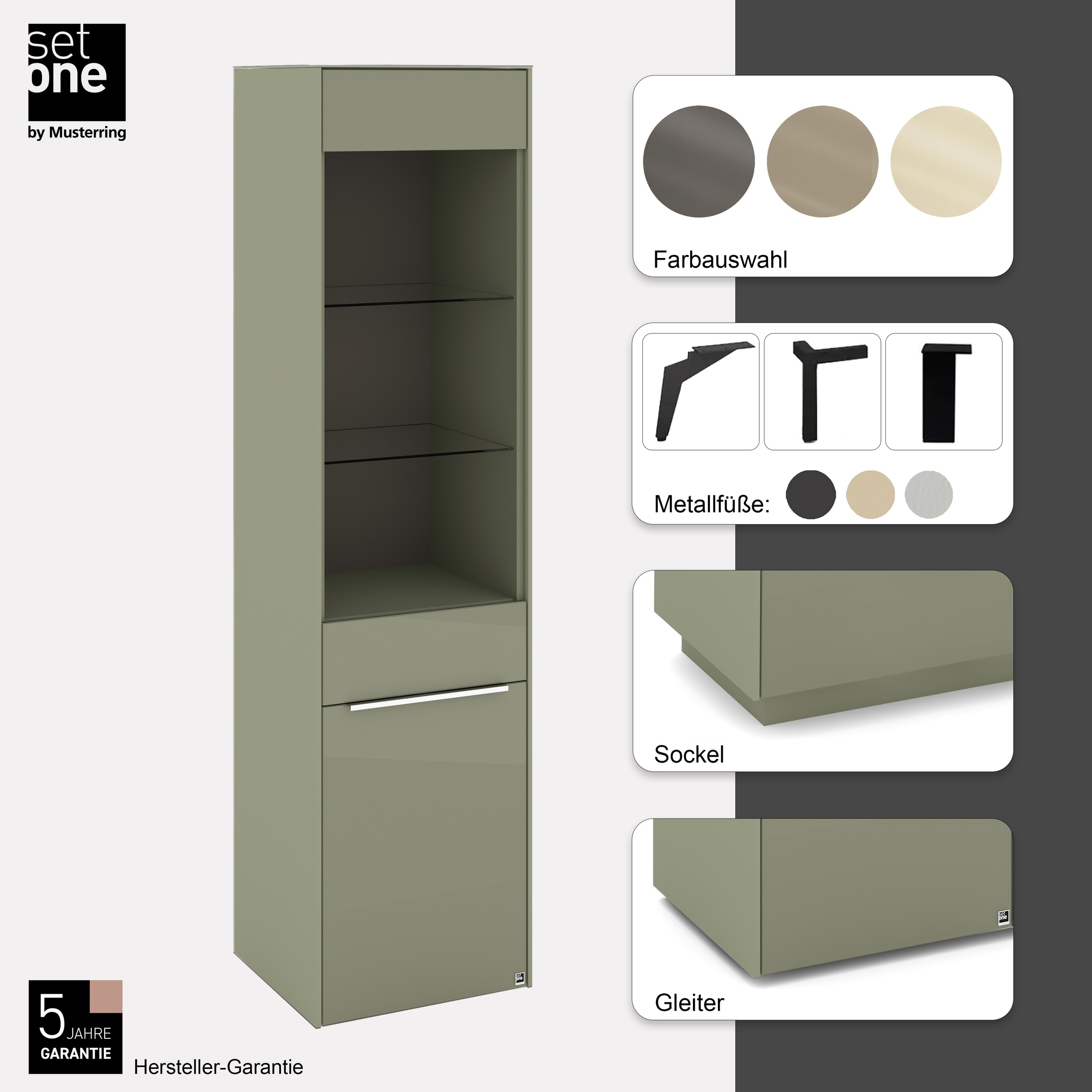set one by Musterring Standvitrine »Reno« 1 Stk. tlg. Mit Gleitern und in verschiedenen Farben erhältlich