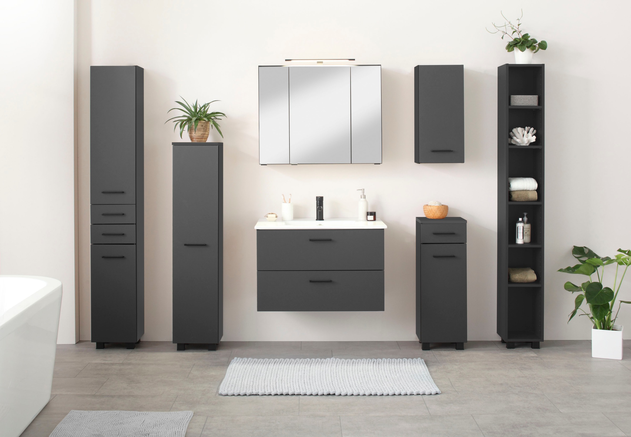 welltime Spiegelschrank »Trento, verschiedene Ausführungen und Farben«, Breite 80 cm, mit 3D-Effekt, Spiegeltüren, Inklusive LED-Beleuchtung
