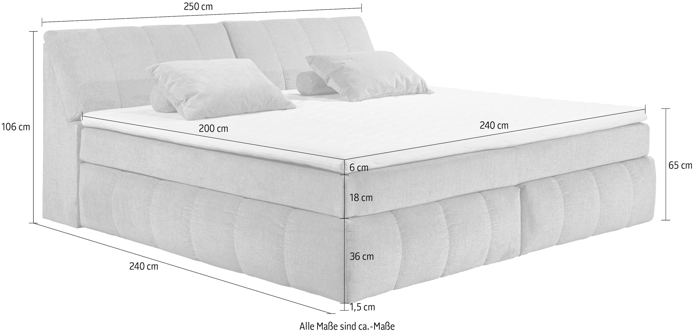 ED EXCITING DESIGN Boxspringbett »Elkford, Familienbett in der Größe 240x200cm« inkl. Stauraum im Kopfteil