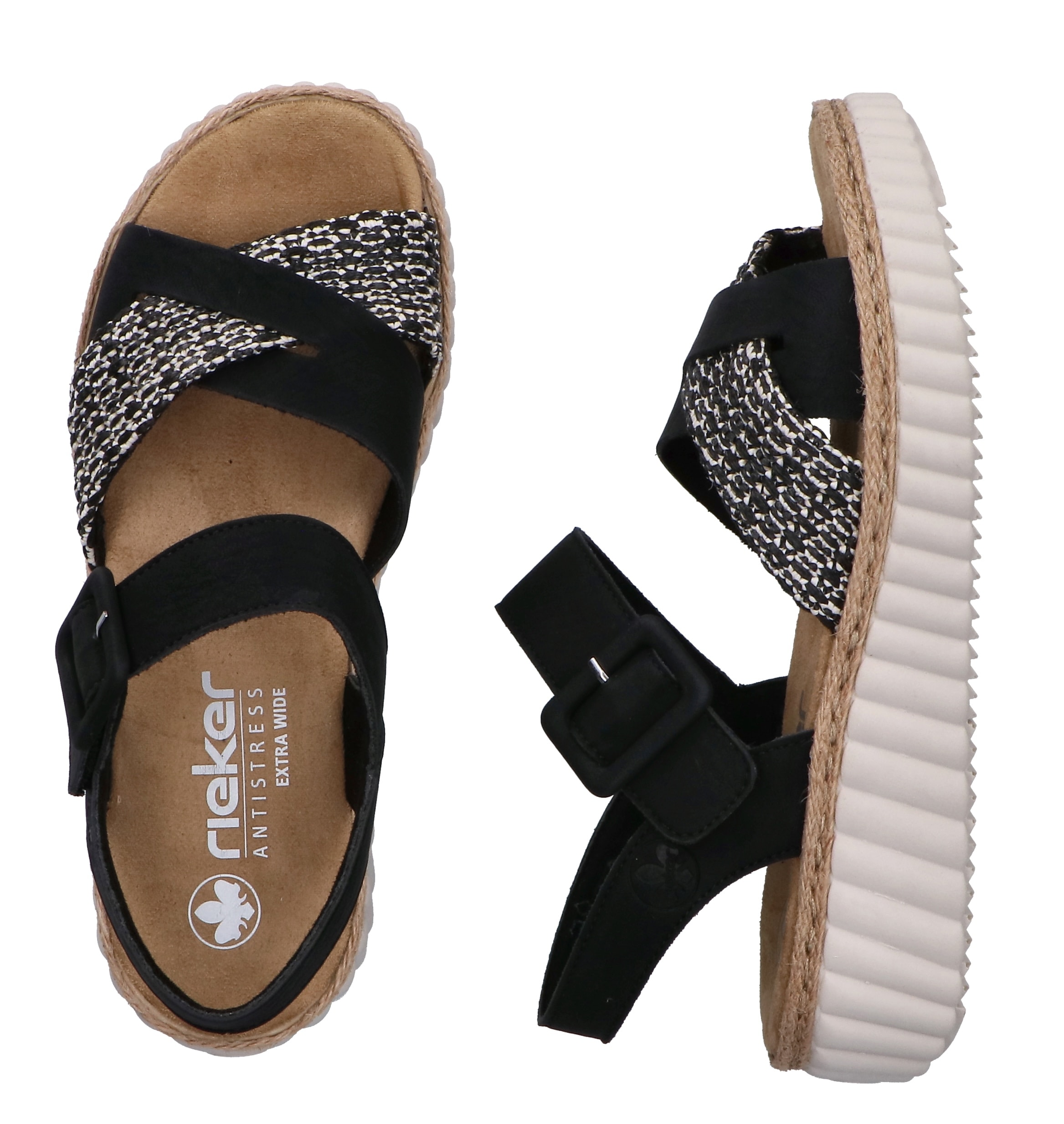 Rieker Sandale  Sommerschuh, Strandschuh, Urlaubsschuh mit Bastumrahmung