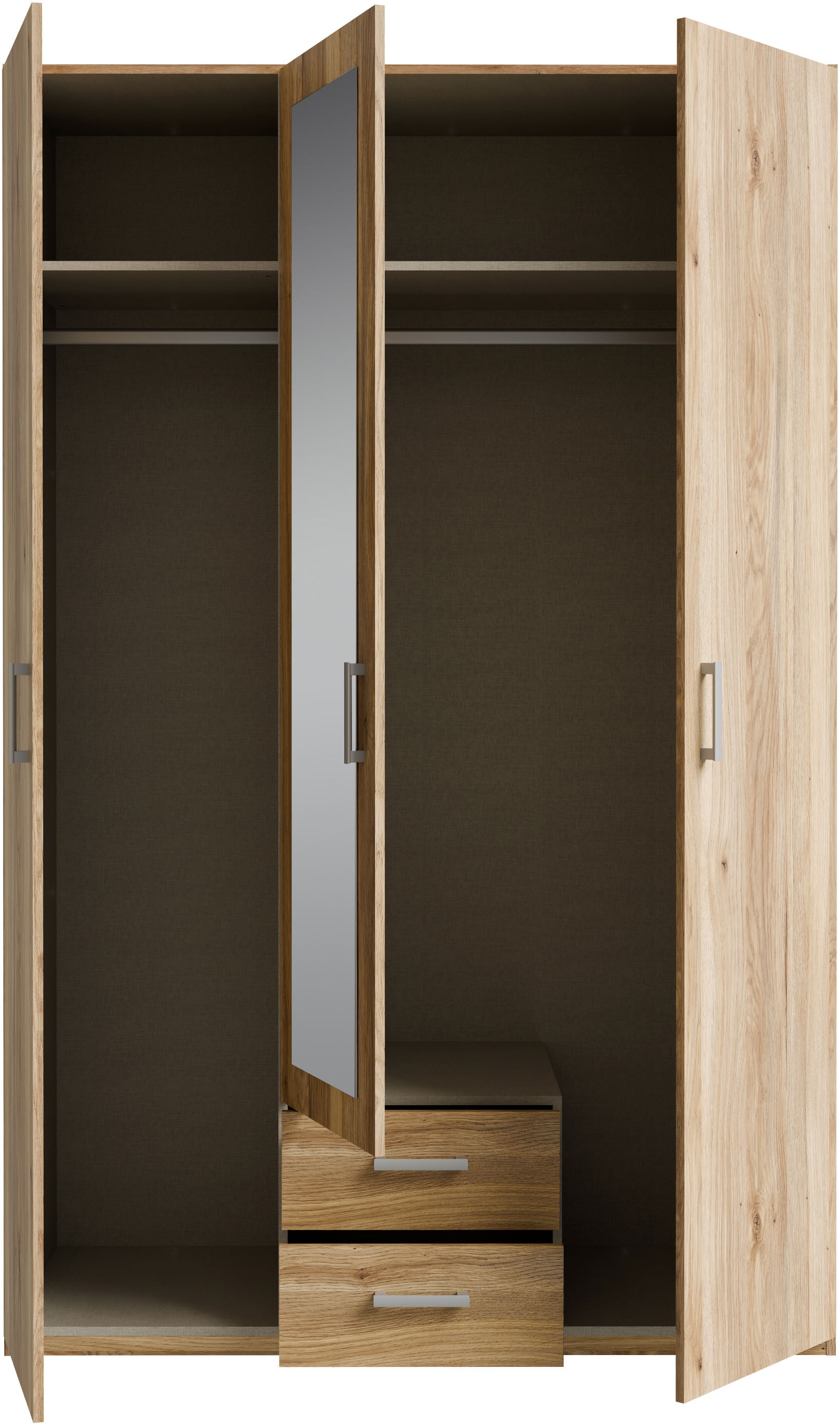 FORTE Drehtürenschrank, Drehtürenschrank, Spiegel, Stauraum, 2 Schubladen