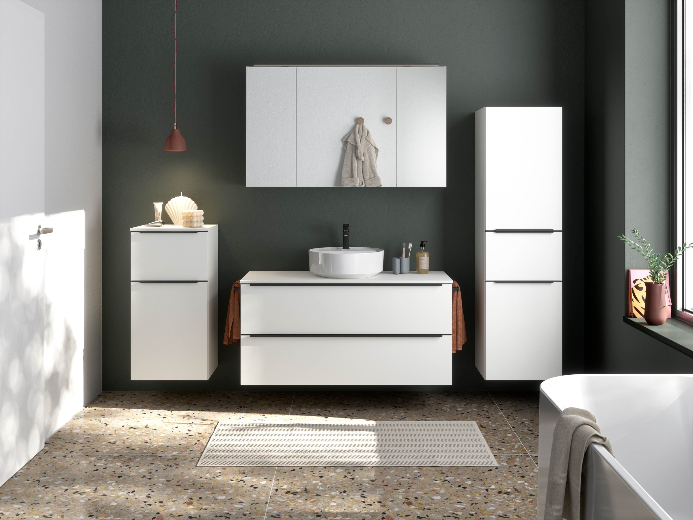 nobilia® Badmöbel-Set »Alvene«, (2 St., vormontiert, mit Soft-Close), inkl. Spiegelschrank mit Beleuchtung und Dimmerfunktion, in 4 Breiten