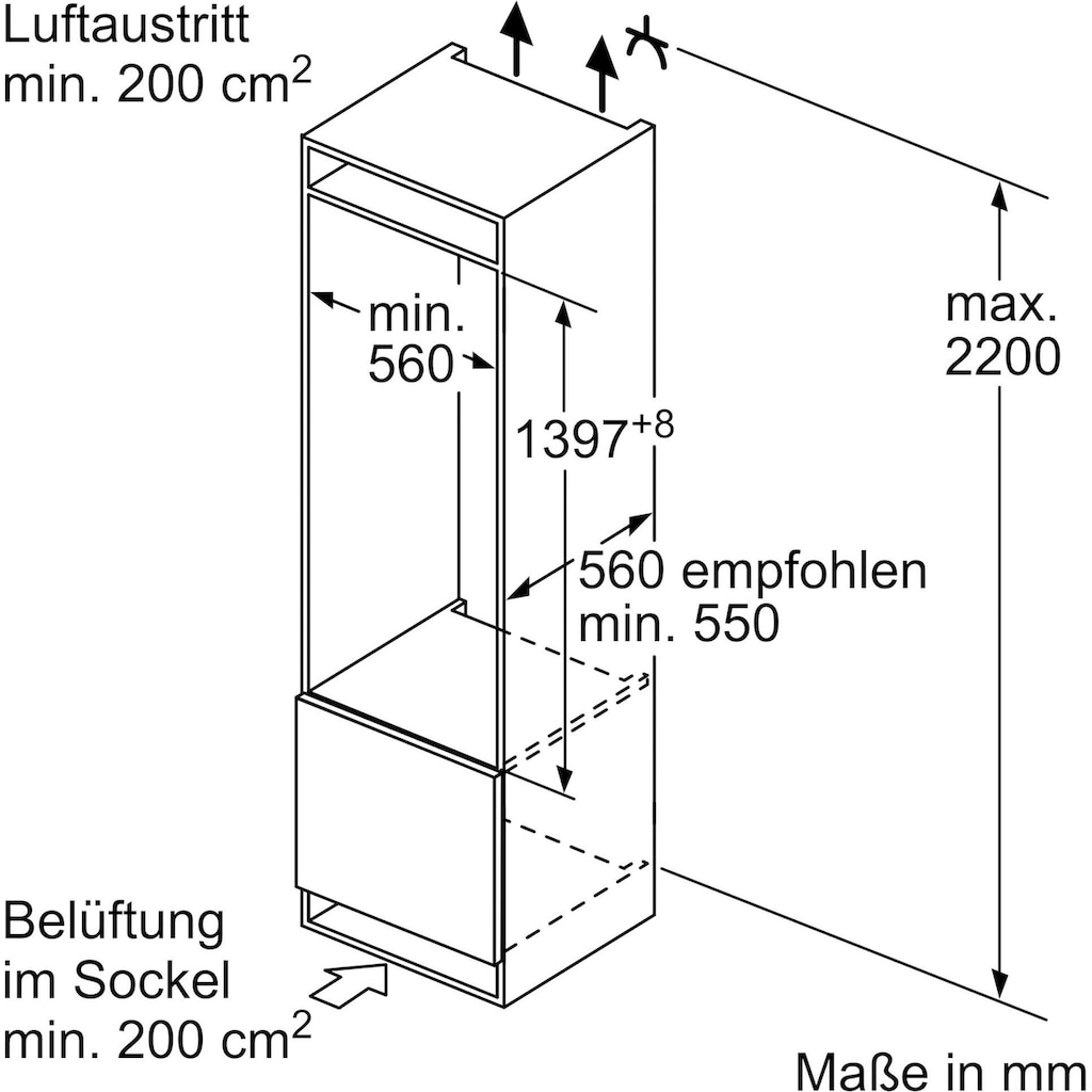 BOSCH Einbaukühlschrank »KIL52AFE0«, KIL52AFE0, 139,7 cm hoch, 55,8 cm breit