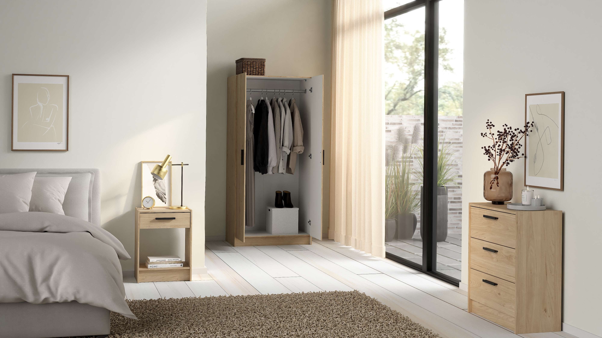 INOSIGN Schlafzimmer-Set »Escape für Schlafzimmer, Jugendzimmer«, (Set, 3 tlg.), bestehend aus Kleiderschrank, Kommode, Nachttisch