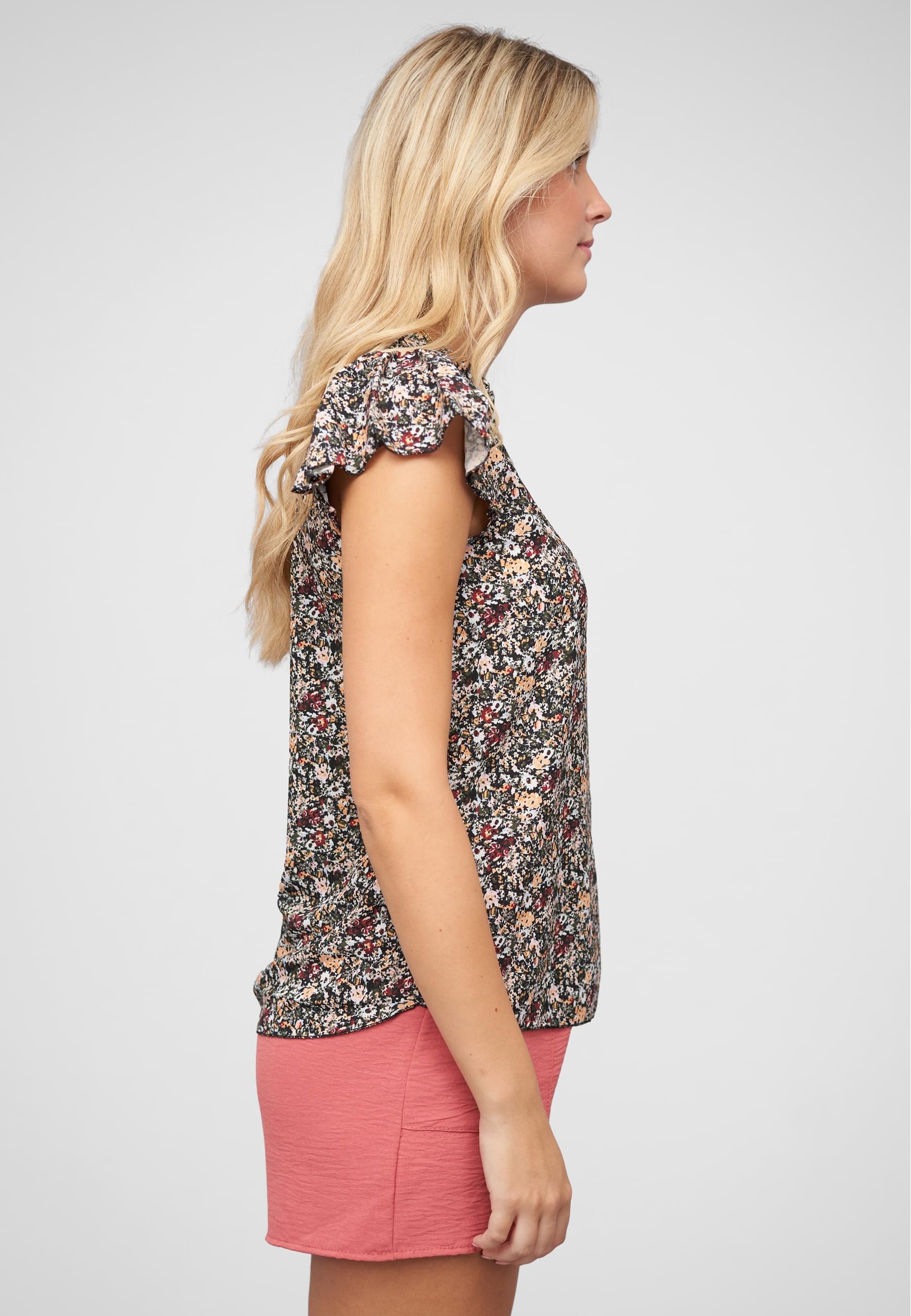 CLOUD 5IVE Langarmhemd »CLOUD 5IVE Bluse mit 4er Knopfleiste und Blumen Print«