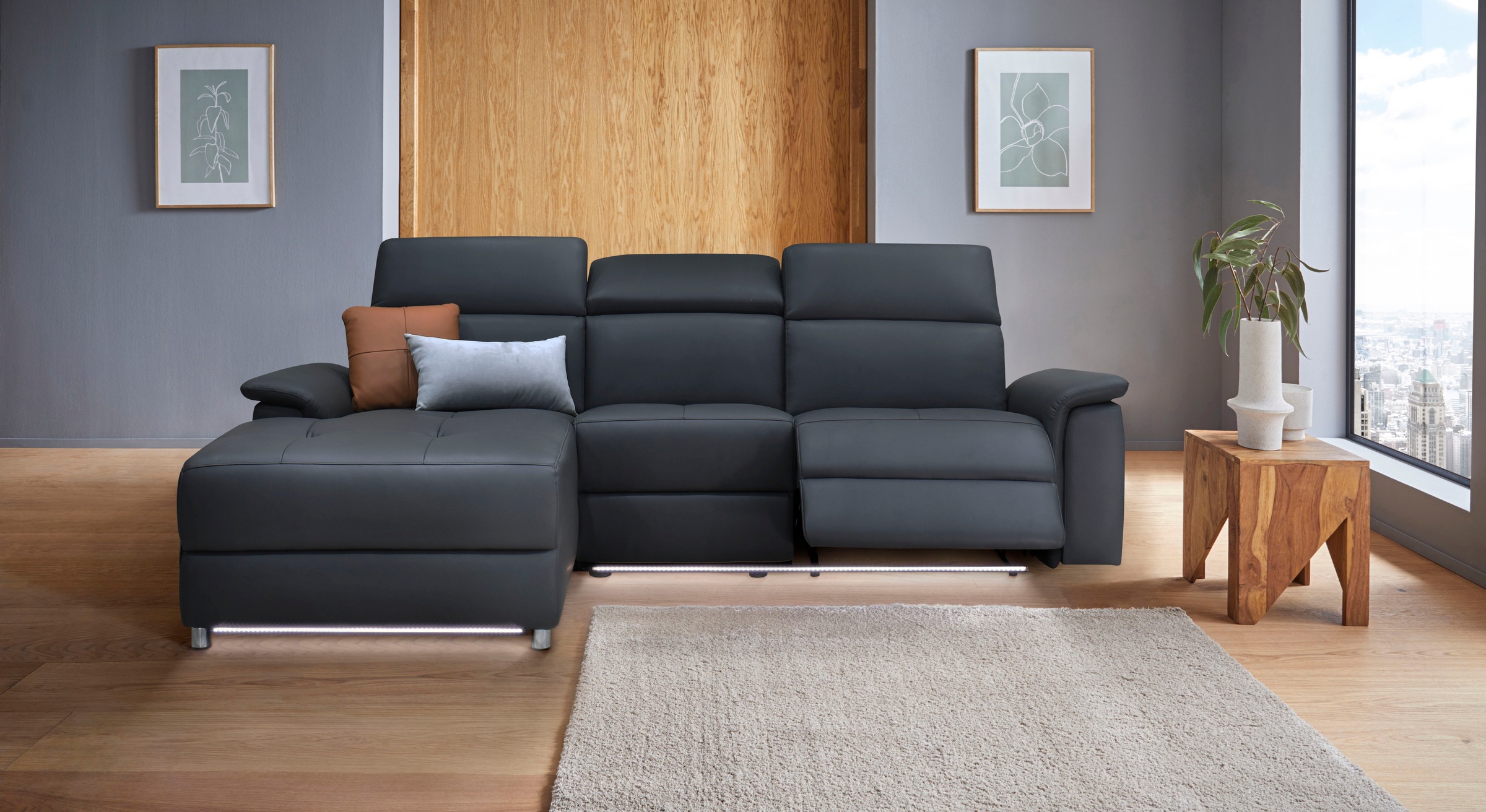 Home affaire Ecksofa »Pareli, L-Form, 259cm,m. Recamiere, Echtleder, Kunstl günstig online kaufen