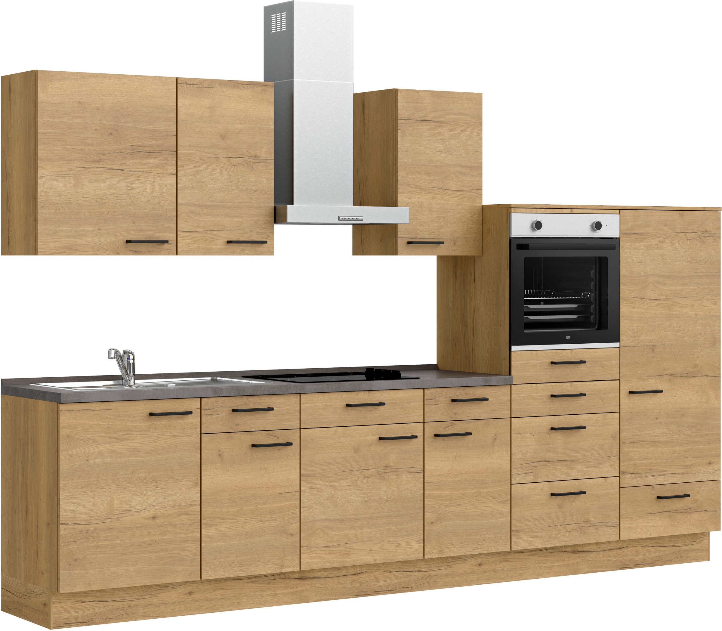 nobilia® Küchenzeile »"Structura I"« vormontiert,  Ausrichtung wählbar, Breite 330 cm, wahlw. mit E-Geräten