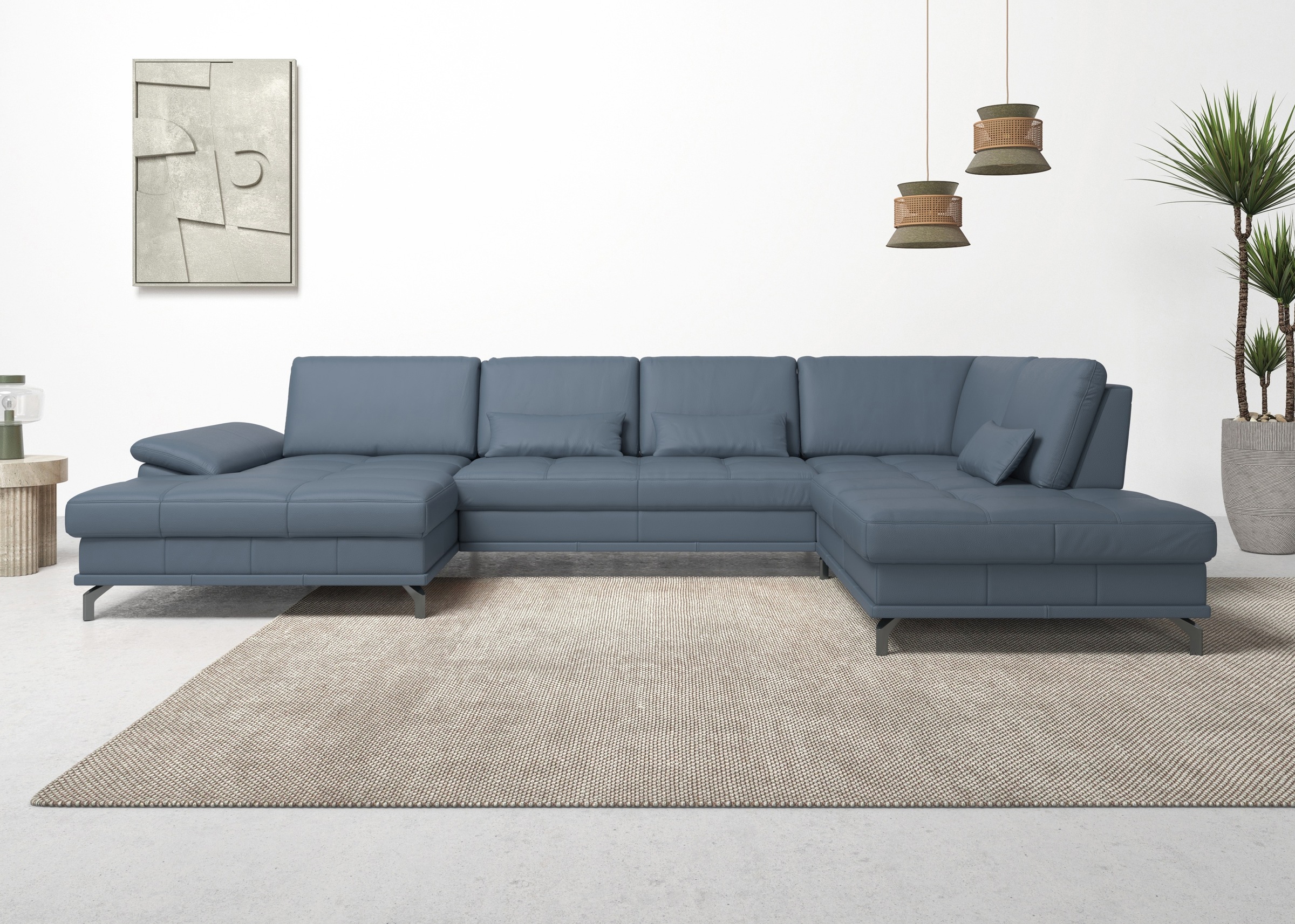 Places of Style Wohnlandschaft »Costello U-Form, mit Sitztiefenverstellung, Armteilverstellung und«, 3 Nierenkissen, optional Bettfunktion und Bettkasten