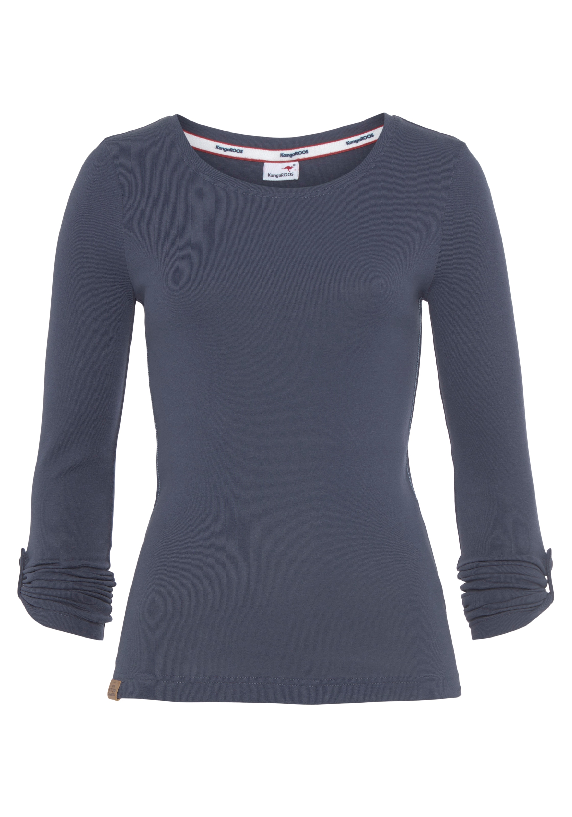 KangaROOS Langarmshirt mit Krempelärmeln,  sehr figurbetont,  aus Rippware