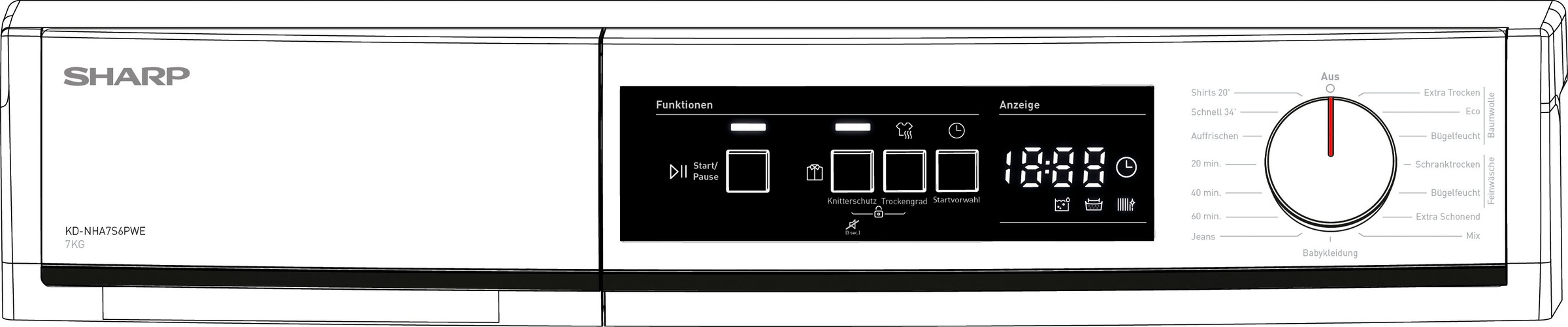 Sharp Wärmepumpentrockner »KD-NHA7S6PWE-DE« 7kg / EEK E / 3 Tasten / Plastik-Tür / Weiß