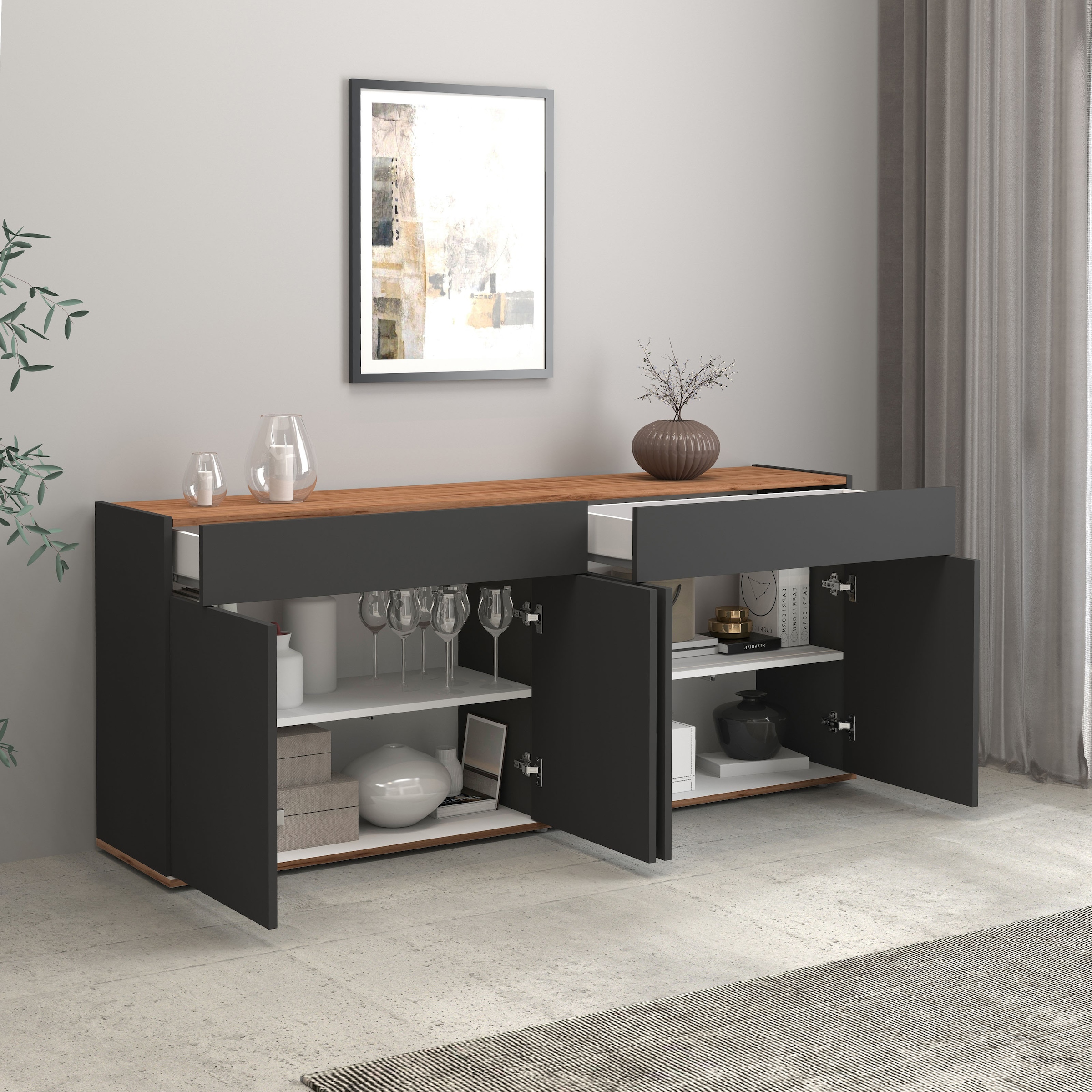 INOSIGN Sideboard »Garda, Kommode, Schrank, Kredenz«, 4 Türen, 2 Schubladen, grifflos Breite 160,1 cm