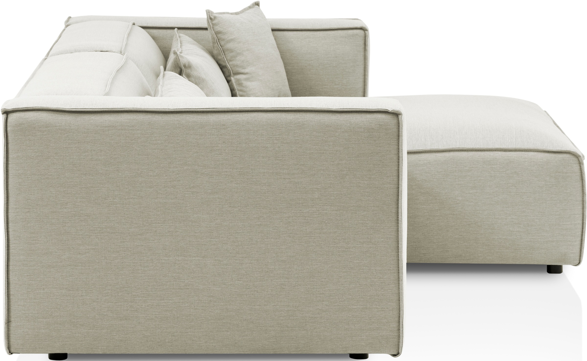 LeGer Home by Lena Gercke Ecksofa »PIARA mit Kedernaht in Cord oder Leinenoptik, moderne Couch in L-Form«, wahlweise Ottomane rechts/links, schwarze Füße, bequemer Sitzkomfort