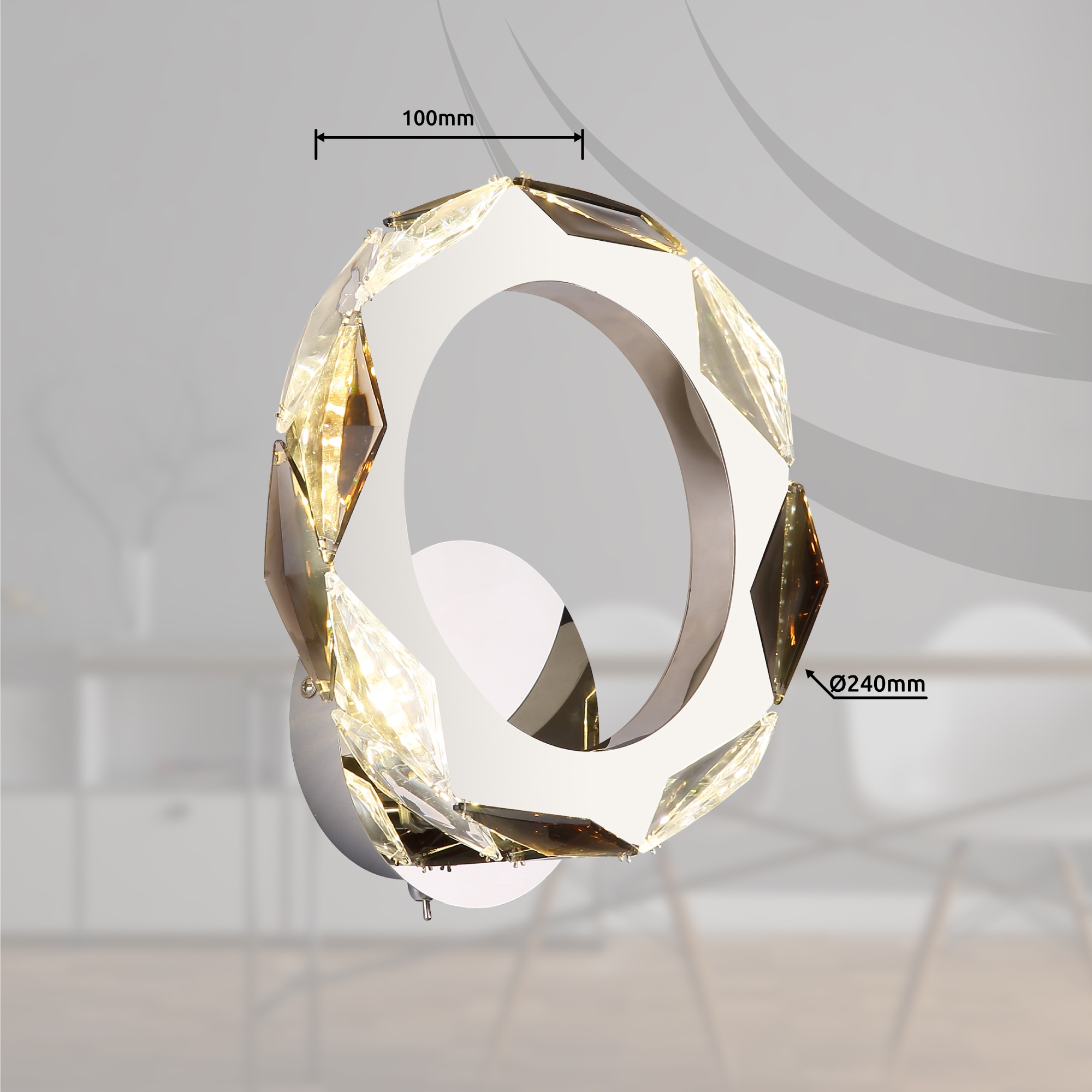 GLOBO LIGHTING LED Wandleuchte »KARILION« LED-Modul Tageslichtweiß Wandlampe/Acrylkristalle rauchfarben/BxH: 240x255mm