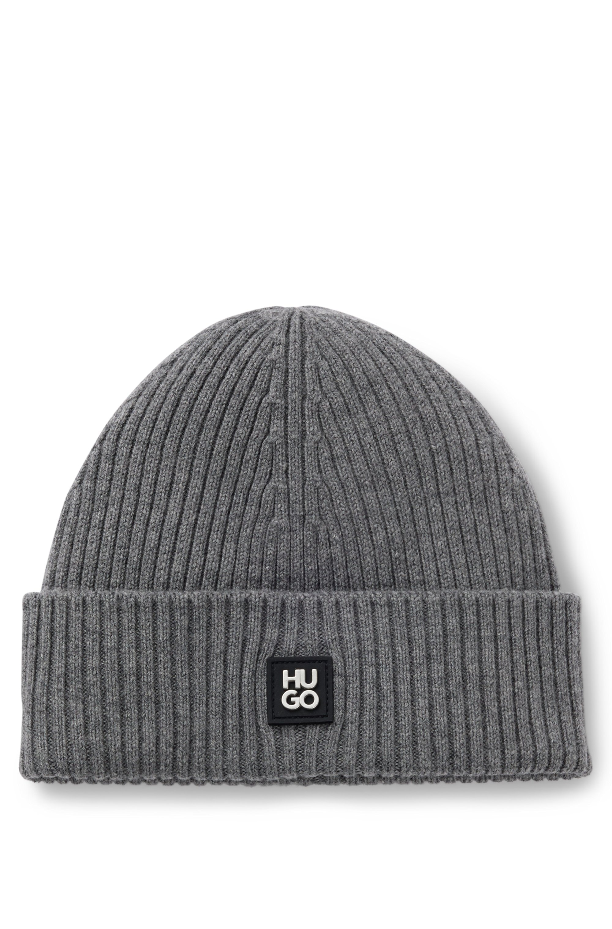 HUGO Strickmütze »Xola_Metal« mit Stack-Label
