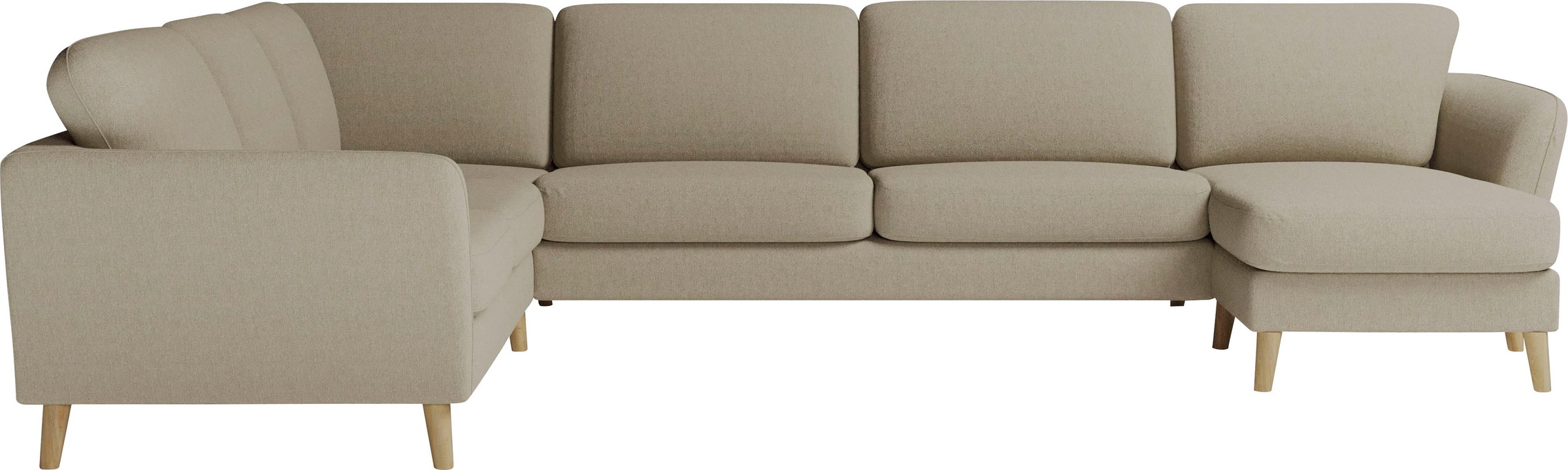Home affaire Wohnlandschaft »MARSEILLE XXL 349cm, U-Form, Ottomane rechts/links wählbar«, Massivholzbeine Eiche, Landhausstil, Wellenunterfederung