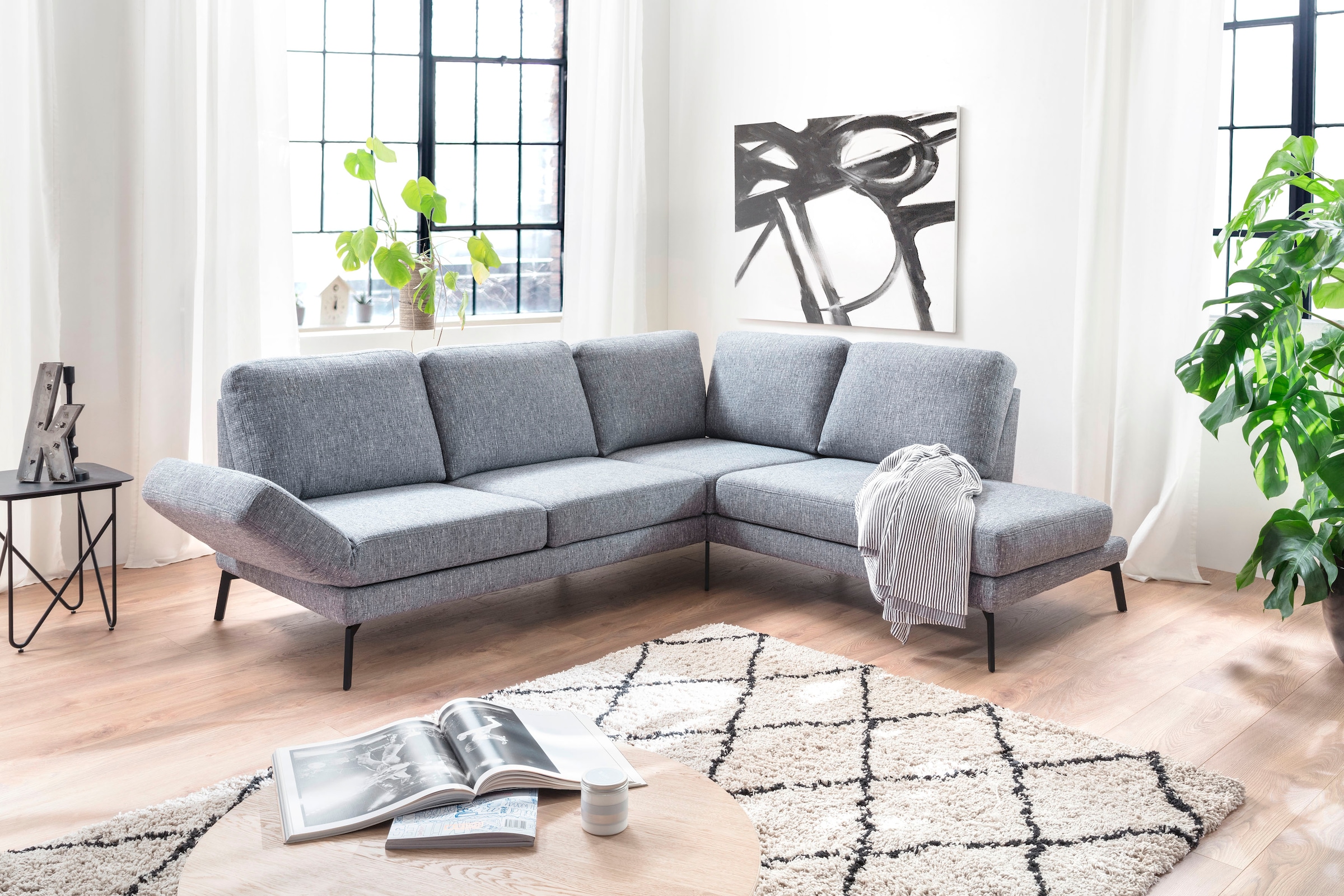 Ecksofa 3C CANDY "Kairo Multifunktion-Sofa, bequem und viele Komfortfunktionen, L-Form", blau (blau grau), B:288cm H:87cm T:223cm