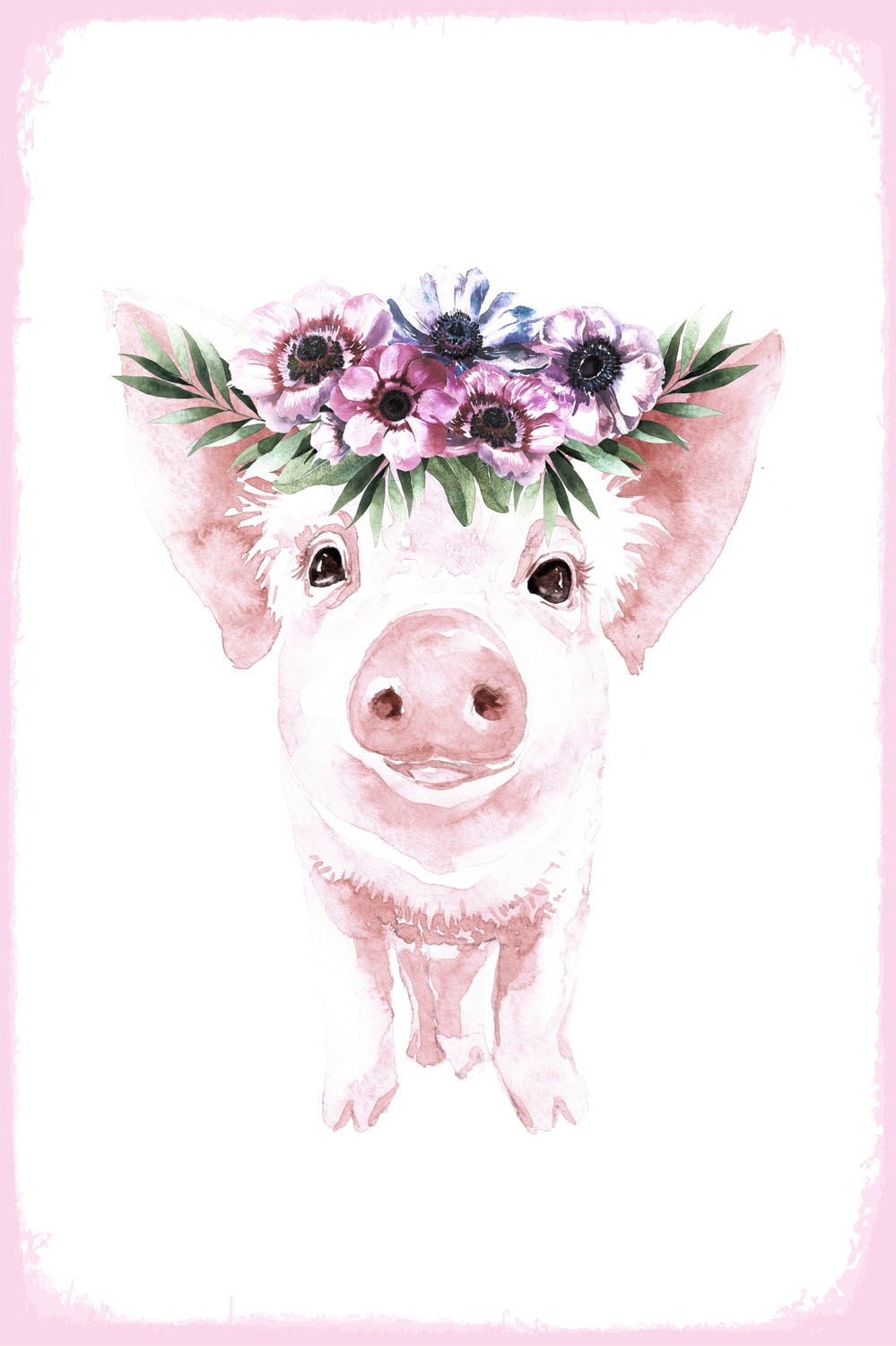 queence Metallbild »Galina«, Blumen-Schwein-Tiere, (1 St.), Stahlschild, Blechschild, Schwein, niedlich, Wanddeko, Blumenkranz