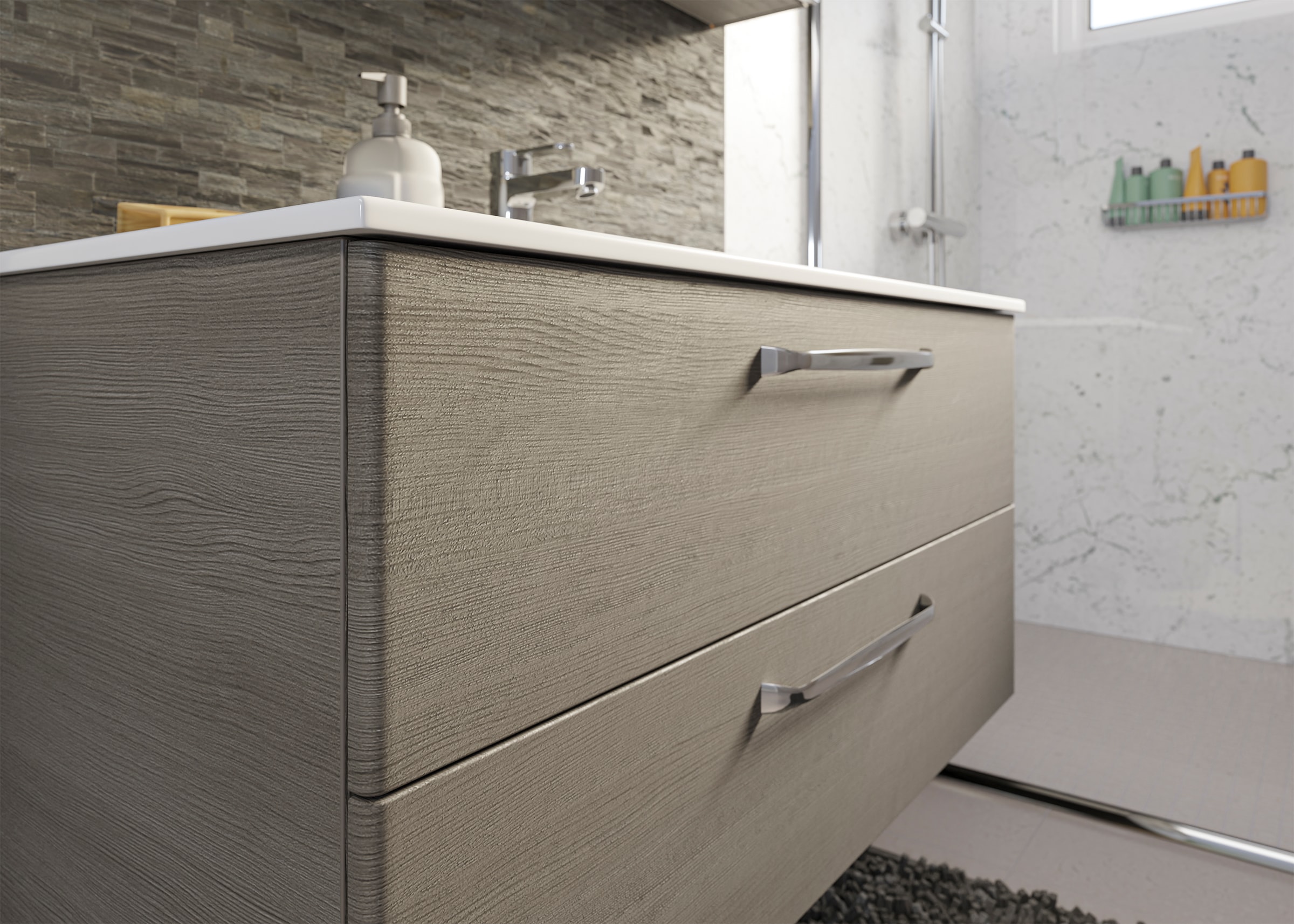Saphir Badmöbel-Set »Trentino 2-tlg Mineralmarmor-Waschtisch, Spiegelschrank mit LED-Profil«, (3 St.), Badmöbel-Set 110cm breit, inkl. Türdämpfer, 3 Türen, 2 Auszügen