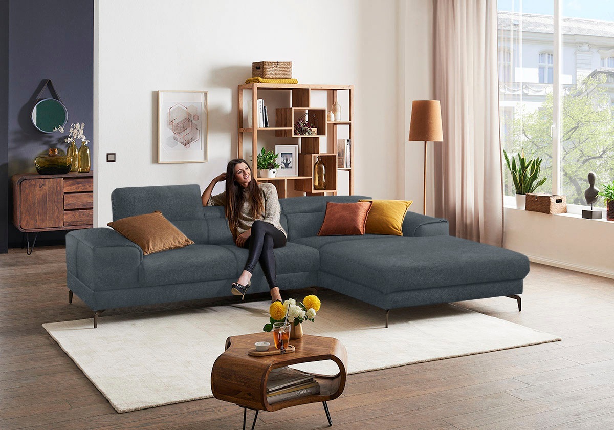 W.SCHILLIG Ecksofa »piedroo, Designsofa mit tollem Sitzkomfort, elegant und bequem, L-Form«, Kopfteilverstellung, wahlweise mit Sitztiefenverstellung, Breite 303cm