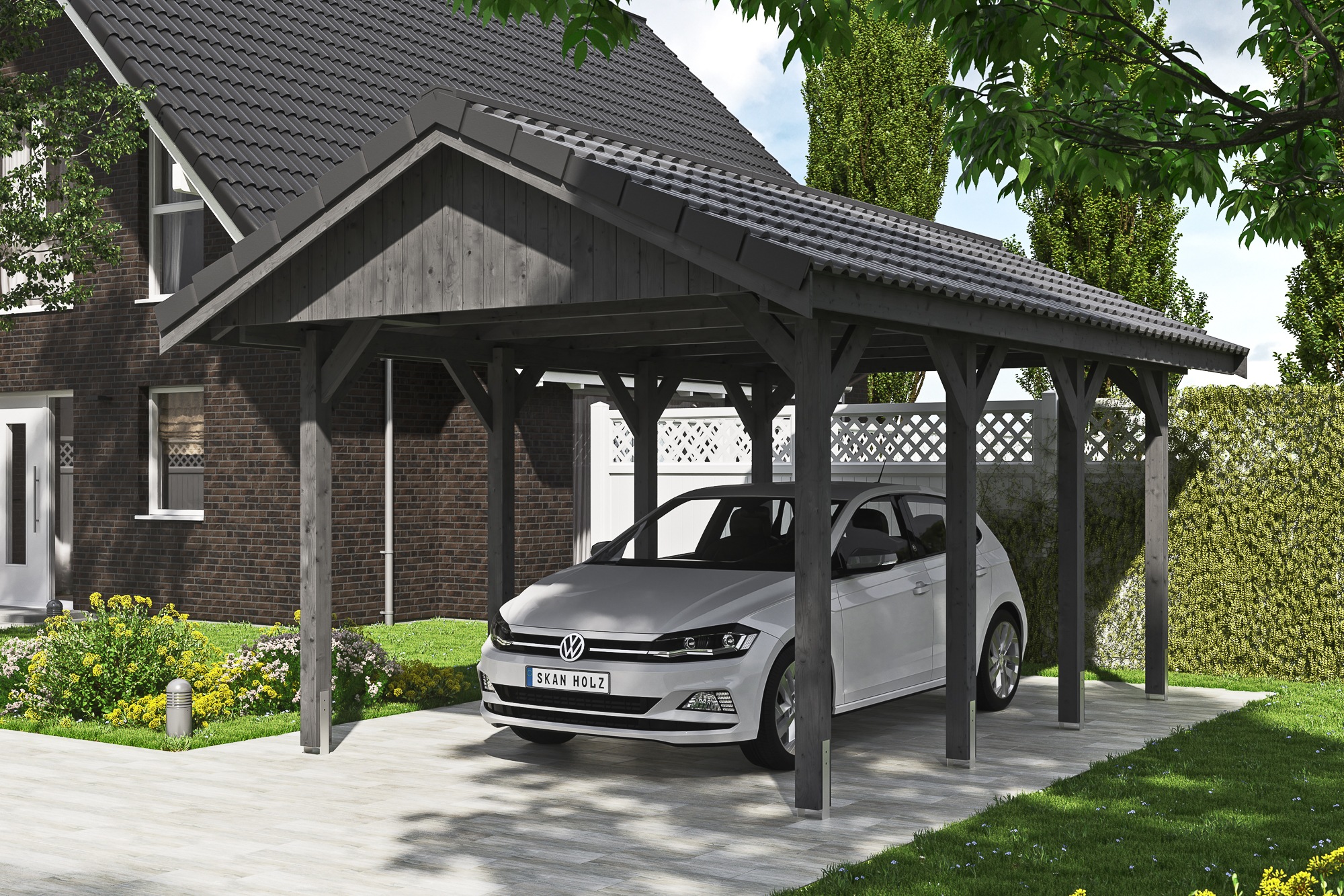 Skanholz Einzelcarport »Wallgau«, Nadelholz, 291 cm, Schiefergrau, mit Dachlattung