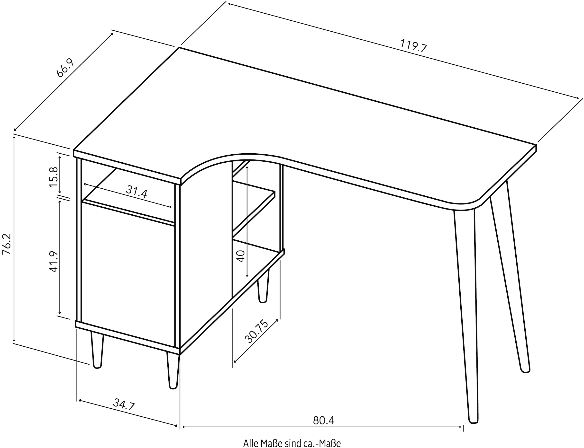 TemaHome Schreibtisch »NOOK«, platzsparender Eckschreibtisch