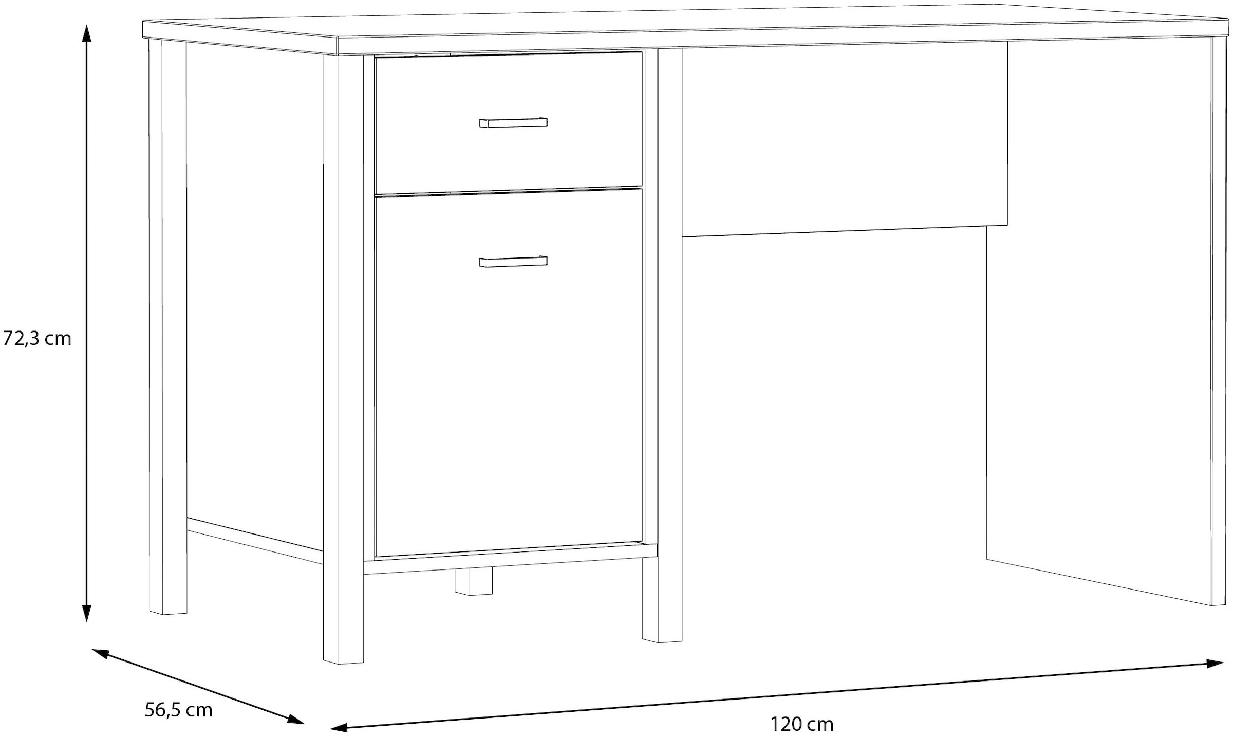 FORTE Schreibtisch »High Rock«, mit Tür & Schublade, Industrial-Look, Knieblende, Breite 120 cm