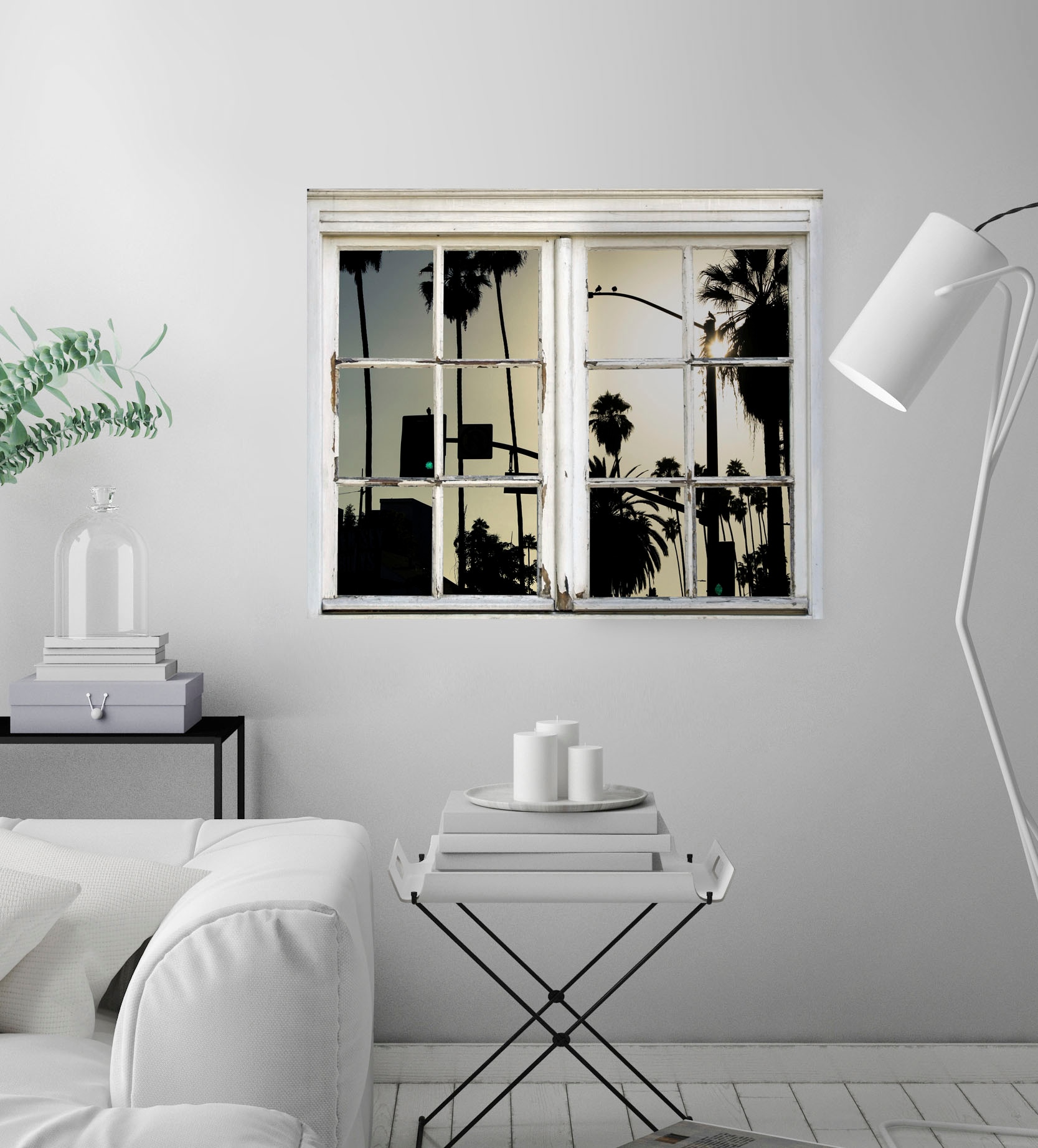 queence Wandsticker »Ampeln und Palmen« Wandsticker, Wandbild, selbstklebend, 3D, Fenster