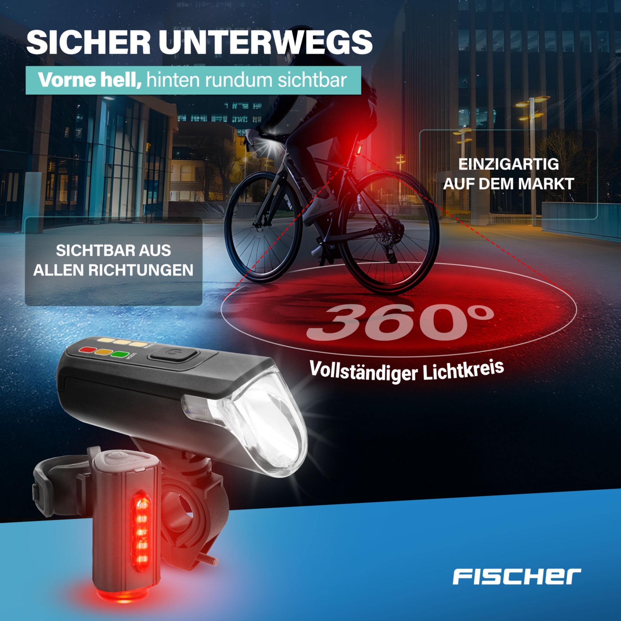 FISCHER Fahrrad Fahrradbeleuchtung »Akku-USB-LED Bel.-Set Bodenbel. 60 Lux«