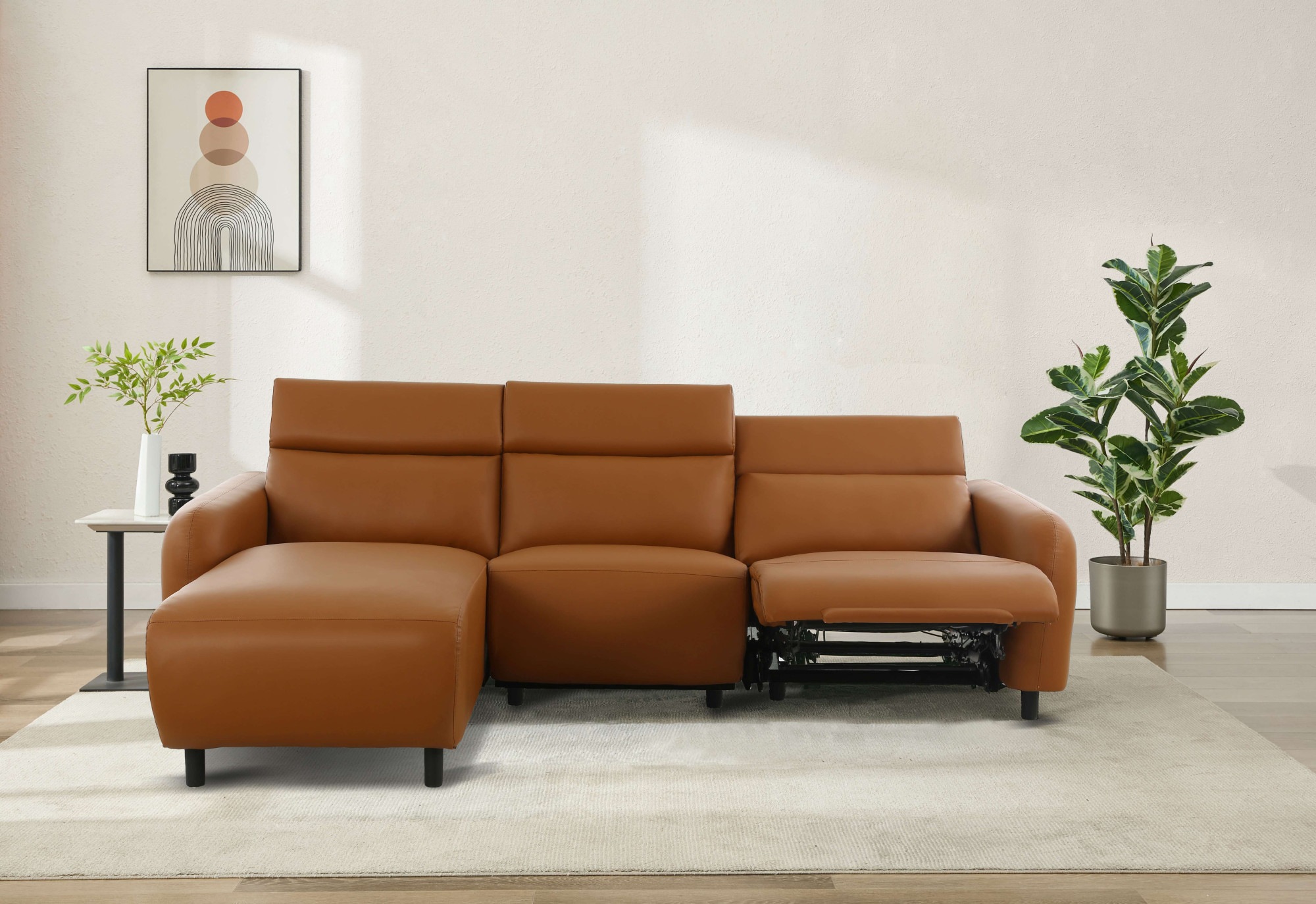 Home affaire Ecksofa »SKAANE Kunstleder, L-Form, 274 cm, manuelle u. elektrische Funktion,«, rundes Design, Kopfteilverstellung, Federkernpolsterung