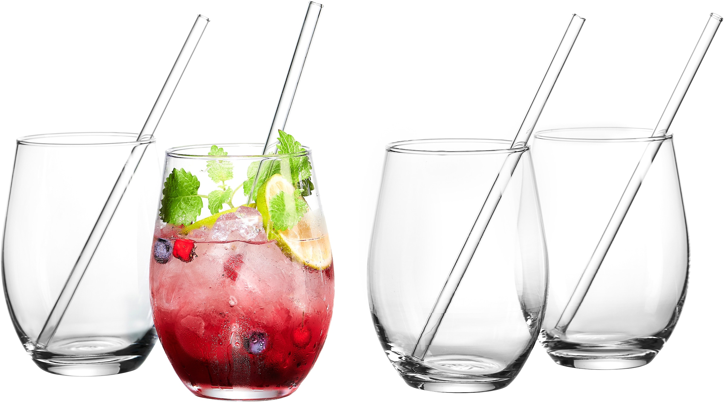 Ritzenhoff & Breker Longdrinkglas »Gin«, (Set, 8 tlg., 4 Longdrinkgläser mit Glas-Trinkhalm, je 590 ml), 8-teilig, inkl. Glas-Trinkhalme, 590 ml