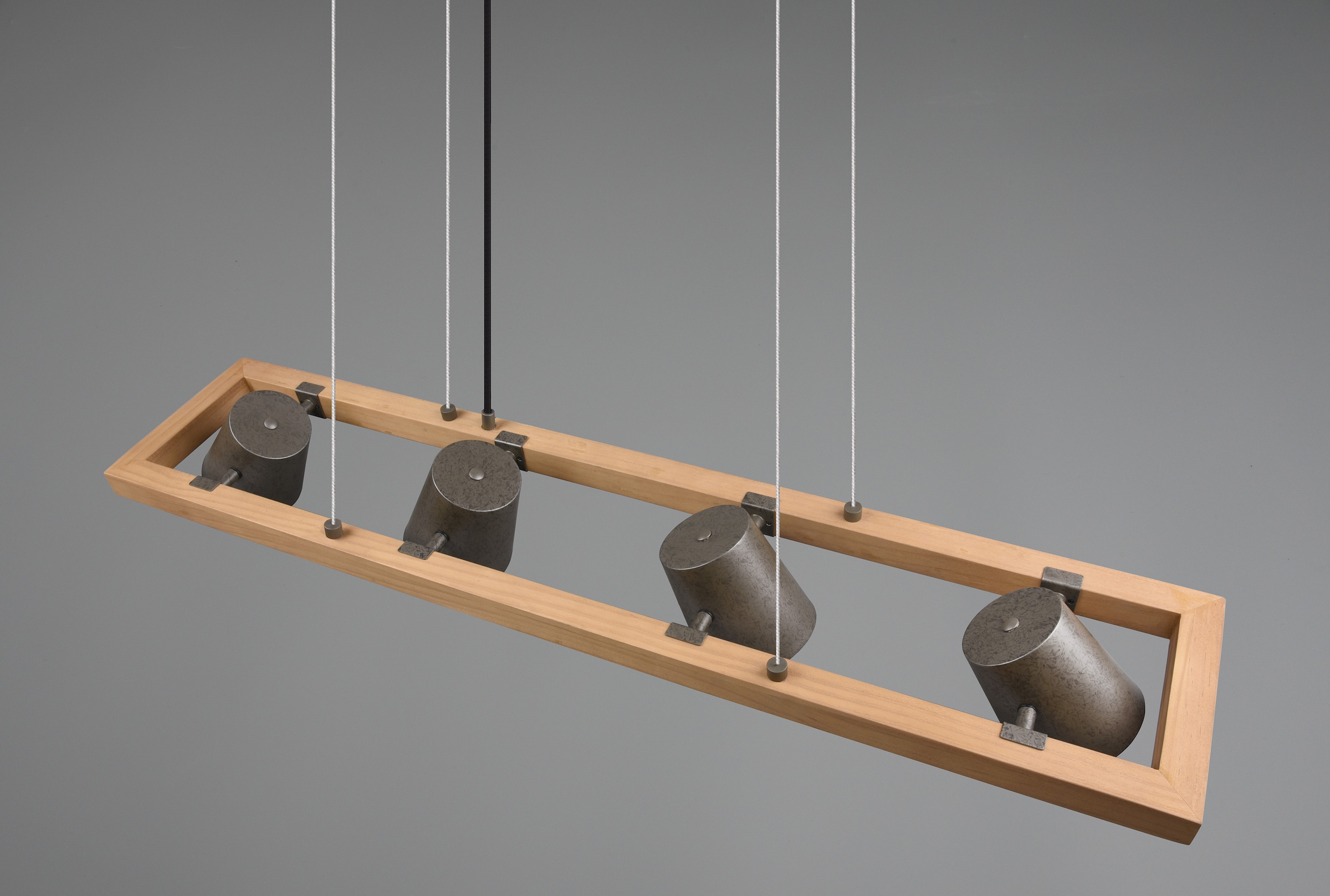 TRIO Leuchten Pendelleuchte »Bell«, 4 flammig, Leuchtmittel E14 | ohne Leuchtmittel-Leuchtmittel wechselbar, aus Holz mit Schirmen in Glocken-Design / Schirme nickel antik Optik