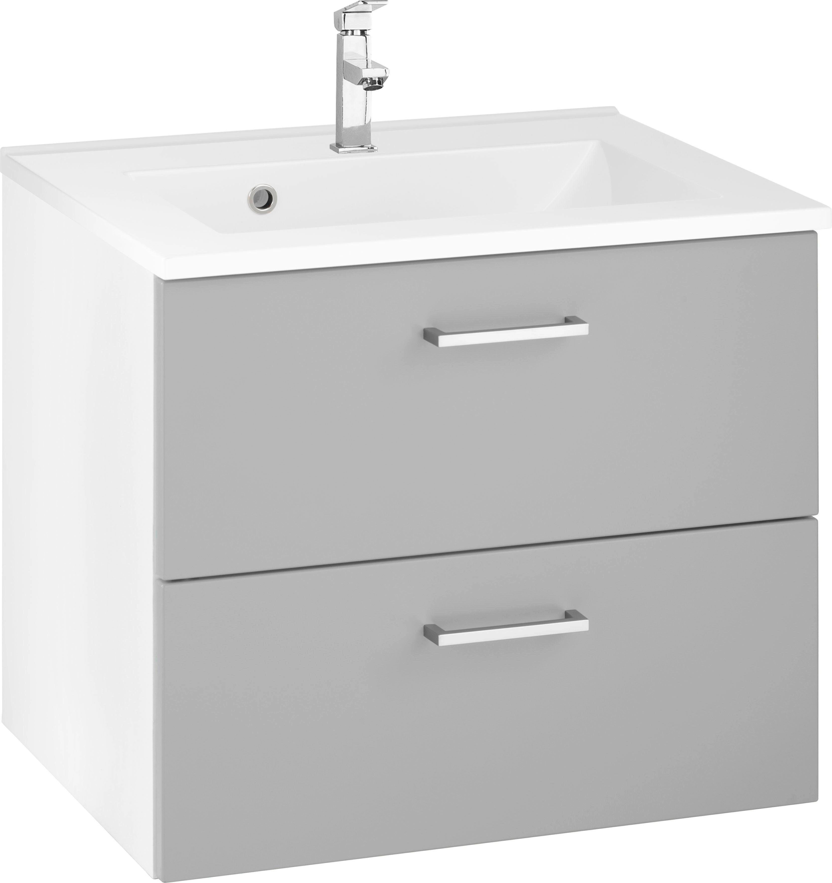 Waschbeckenunterschrank „Ribera“, Bad, Waschtisch inkl. Waschbecken, Breite 60 cm, weiß/grau/grau B/H/T: 60 cm x 56 cm x 47 cm