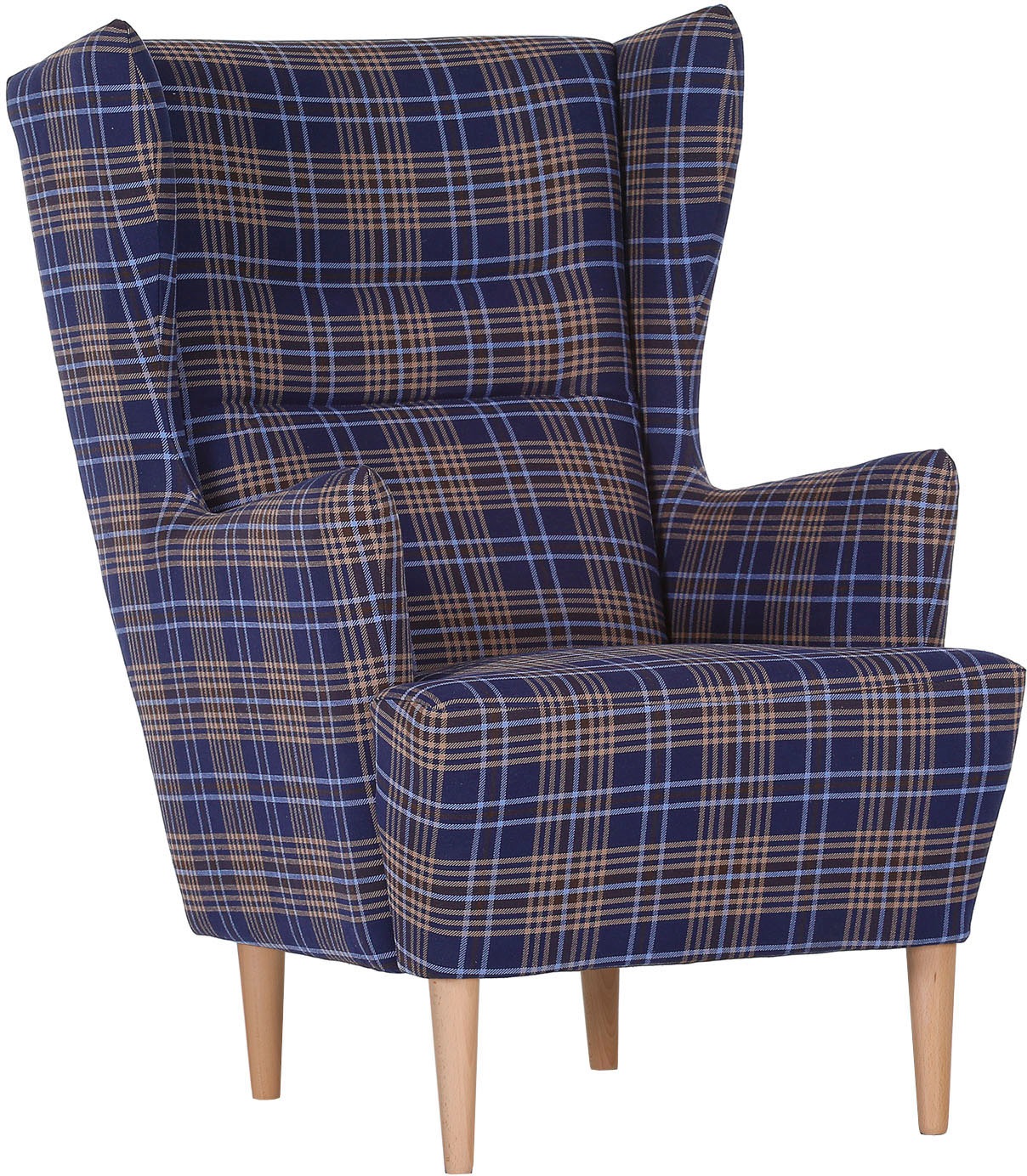 Ohrensessel, blau karriert Baumwolle