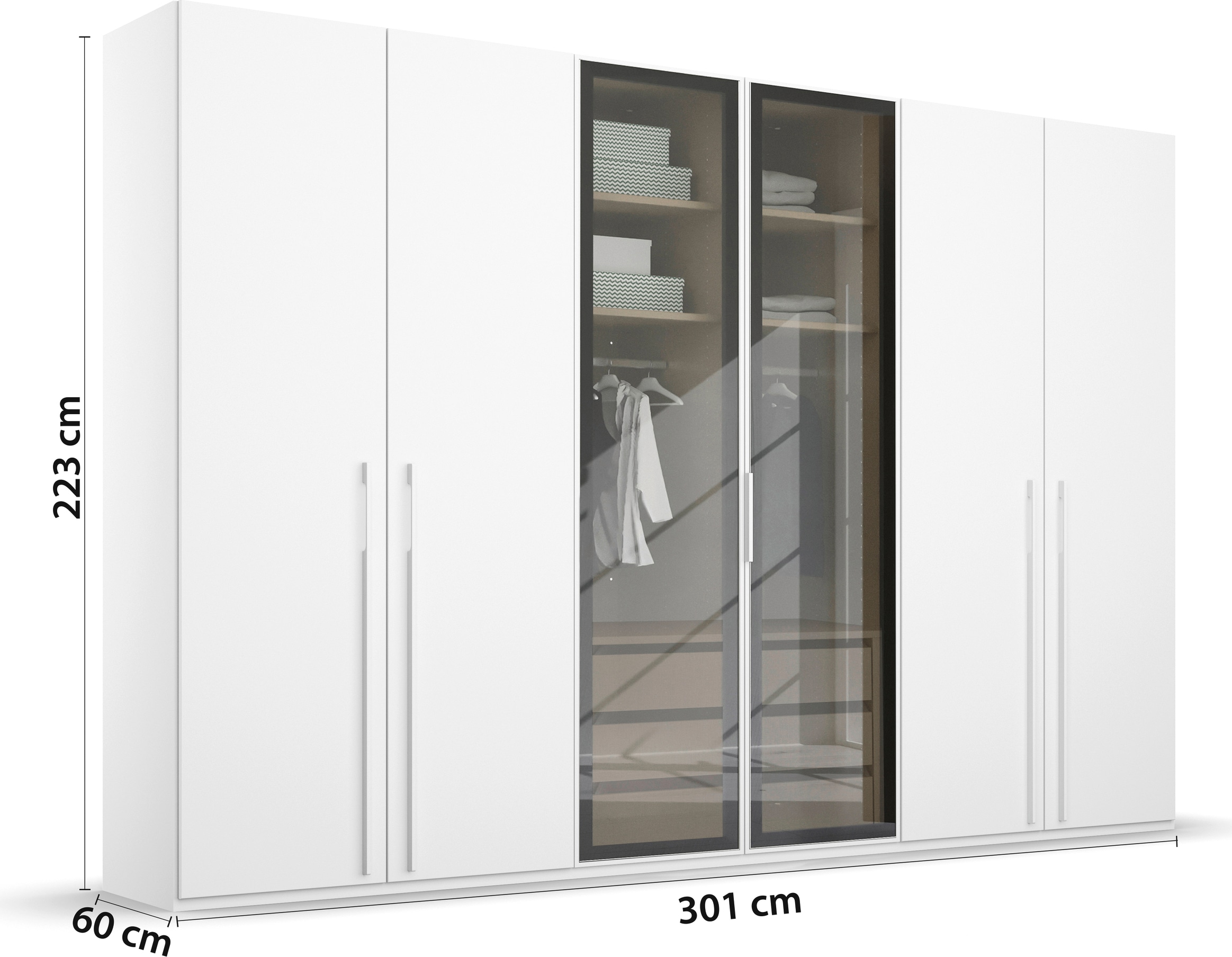rauch Drehtürenschrank »Kleiderschrank Schrank Garderobe SKAT SHINE mit hochwertigem,«, transparentem Grauglas inkl. umfangreichem Zubehör MADE IN GERMANY