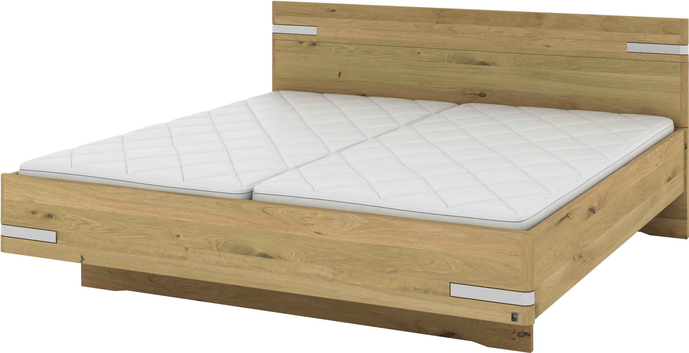 Musterring Holzbett »Savona, Bettgestell, Bettrahmen, teilmassiv Bianco-Eiche«, (Belastbarkeit 220 Kg, 4-fache Liegehöhenverstellung, MADE IN GERMANY), Kopfteil in Bianco-Eiche massiv, Details in Chrom, verschiedene Größen