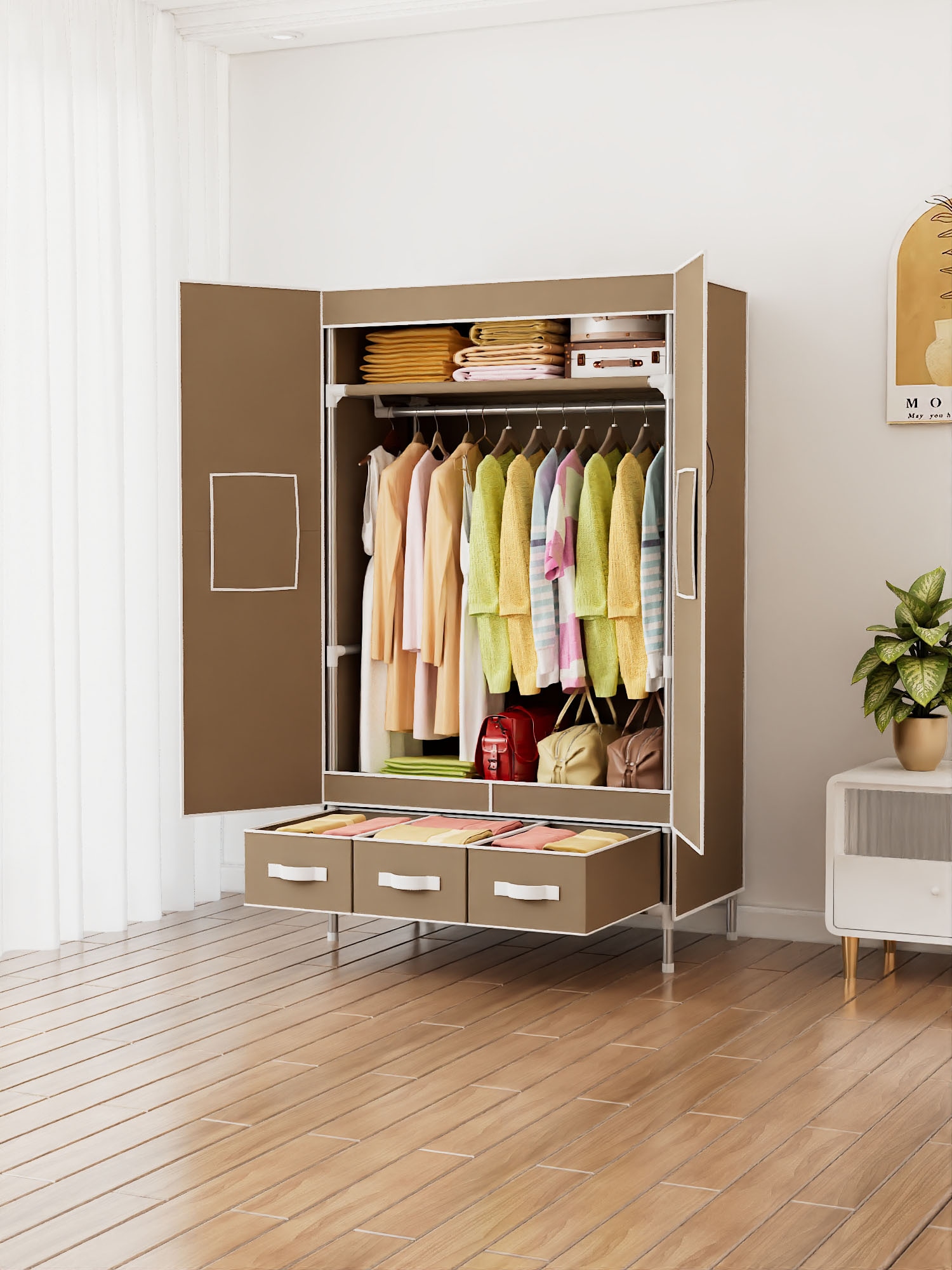 INOSIGN Kleiderschrank »Stockholm Stoffkleiderschrank Bestseller in diversen Ausführungen«, (Stabiler Schrank mit Türen und Schubladen in vielen Breiten), Schlafzimmer Garderobe Schrank Stoffkleiderschrank mit viel Stauraum