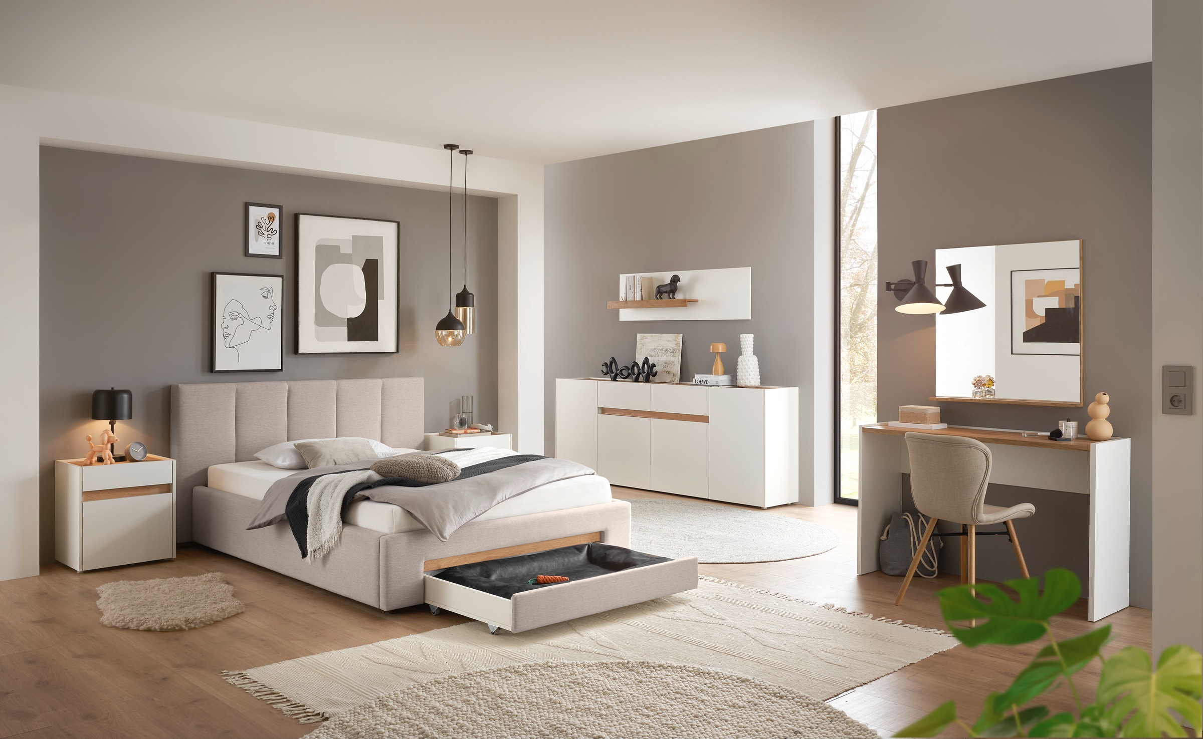 INOSIGN Polsterbett »CiTY/GiRON, Bettgestell mit Bettkasten, gepolstertes Stauraumbett«, mit Hundebett oder Stauraumschublade, Bezug Cord-oder Leinenoptik