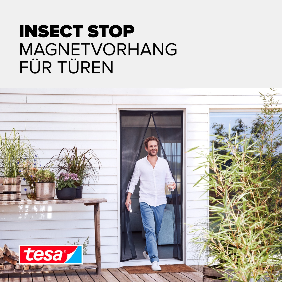 tesa Insektenschutz-Vorhang »Magnetvorhang - selbstschließend - Insektenschutzvorhang« Packung, Magnetvorhang, selbstklebendes Klettband, 1 Stk. tlg. INSECT STOP zur einfachen Montage ohne Bohren - 2,0 m x 0,8 m