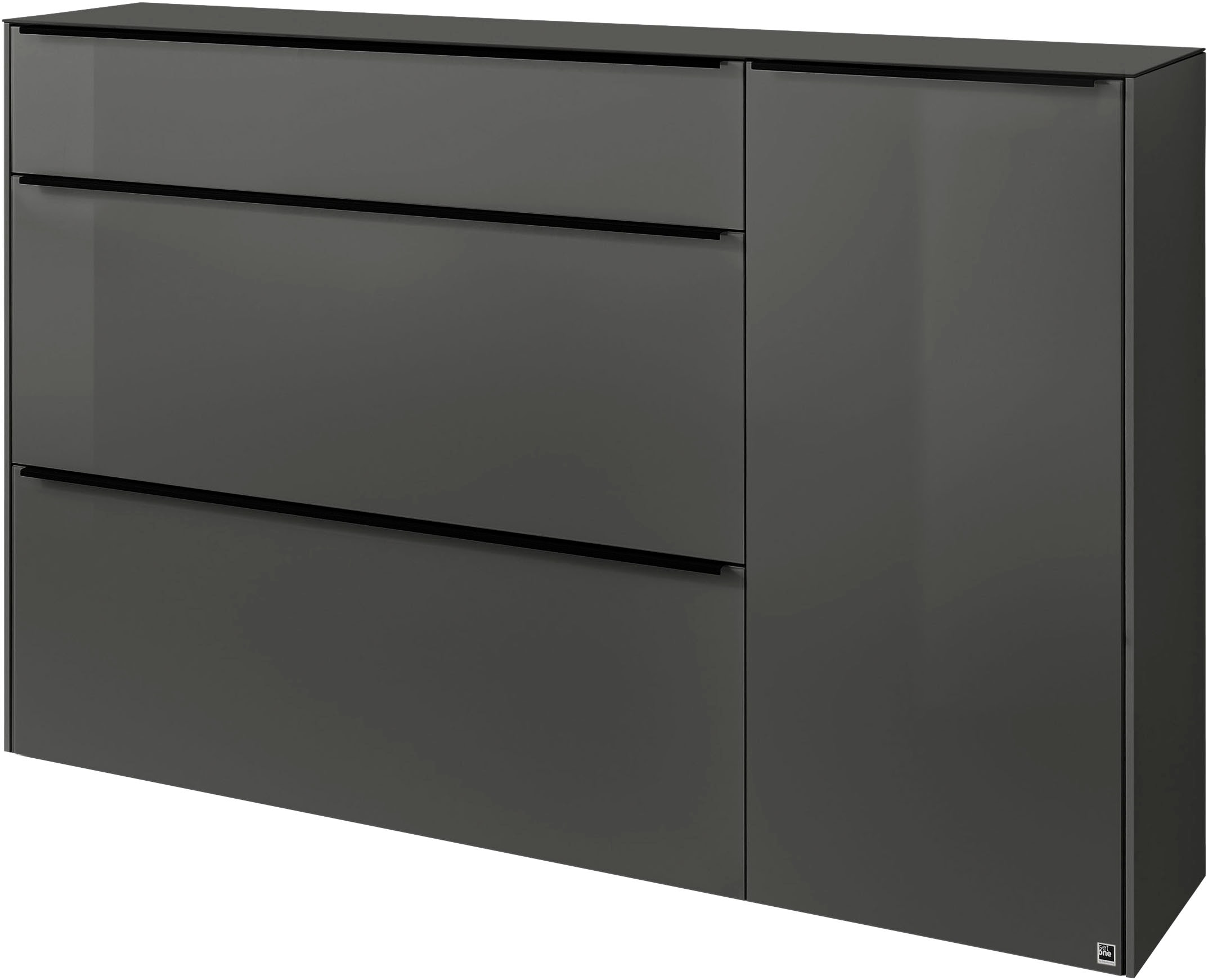 set one by Musterring Sideboard »reno-Dielen« 1 Stk. tlg. 1 Schubkasten, 2 Klappen, 1 Tür, Glasfronten in 2 Farben, 160 x 104 cm