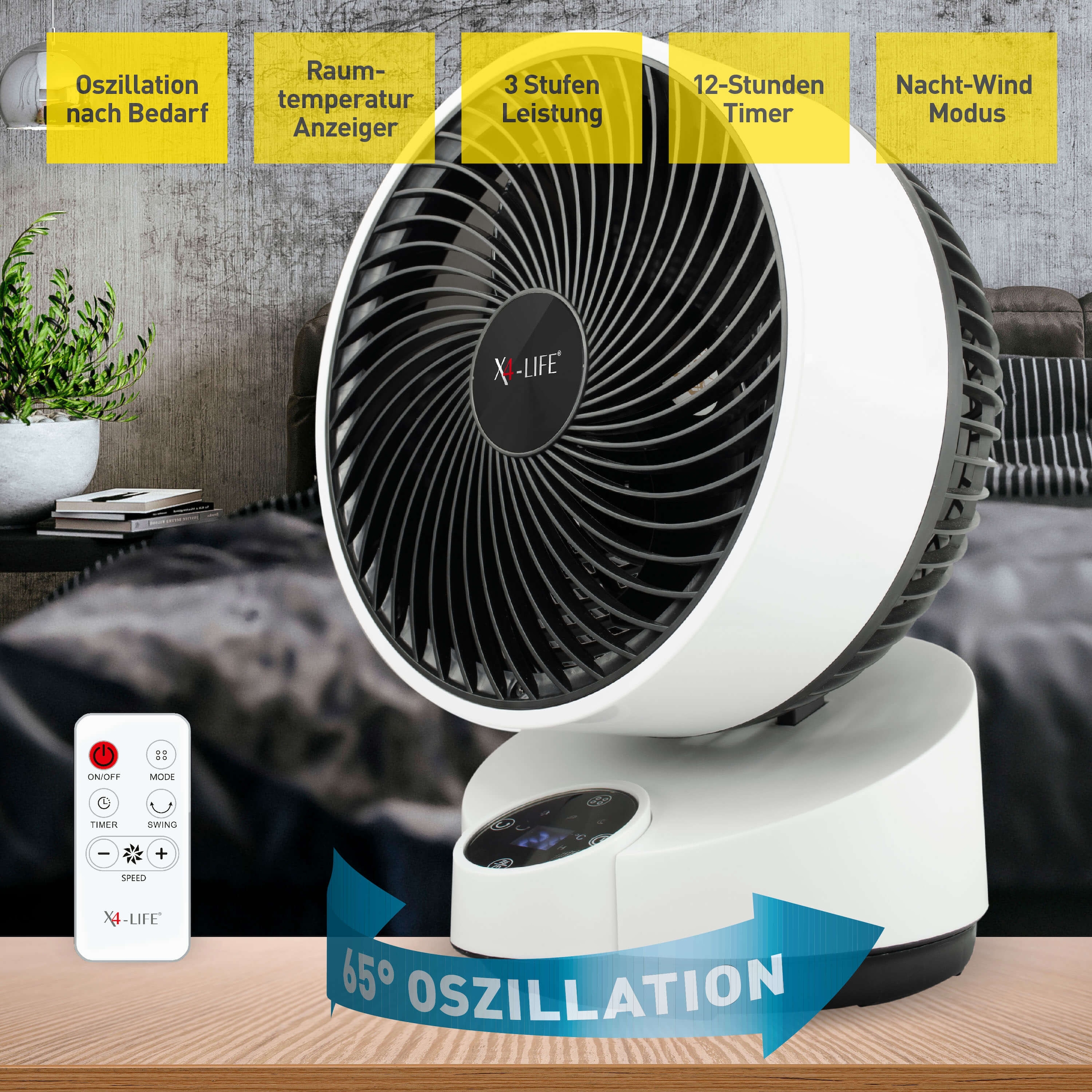 X4-Life Tischventilator »Fan Pinguin DX«, mit Timer und Fernbedienung