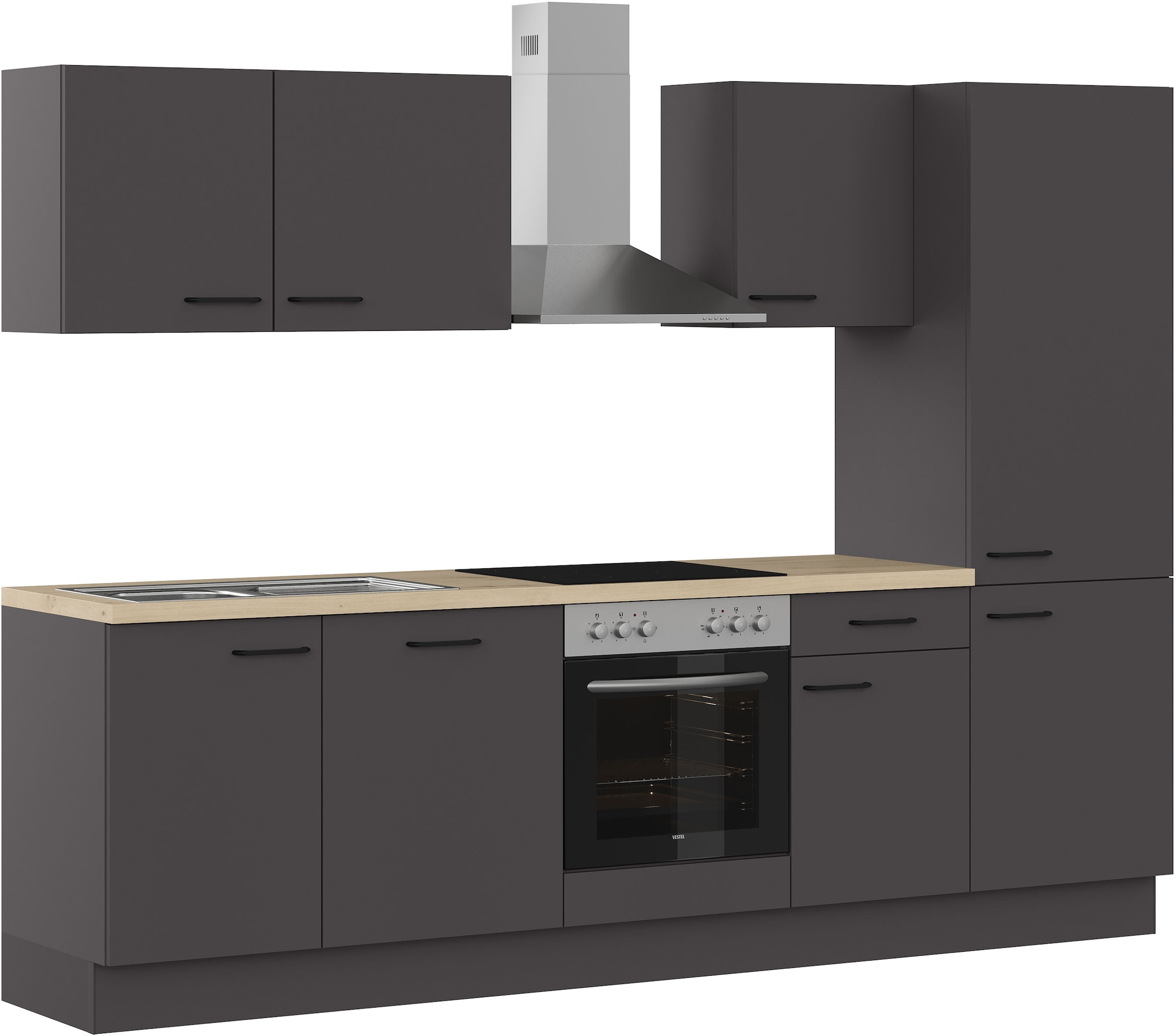 IMPULS KÜCHEN Küchenzeile »"Tirana", Ausrichtung wählbar, Schubkästen mit Soft-Close«, vormontiert, wahlweise mit E-Geräten, mit Vollauszug, Breite 280 cm