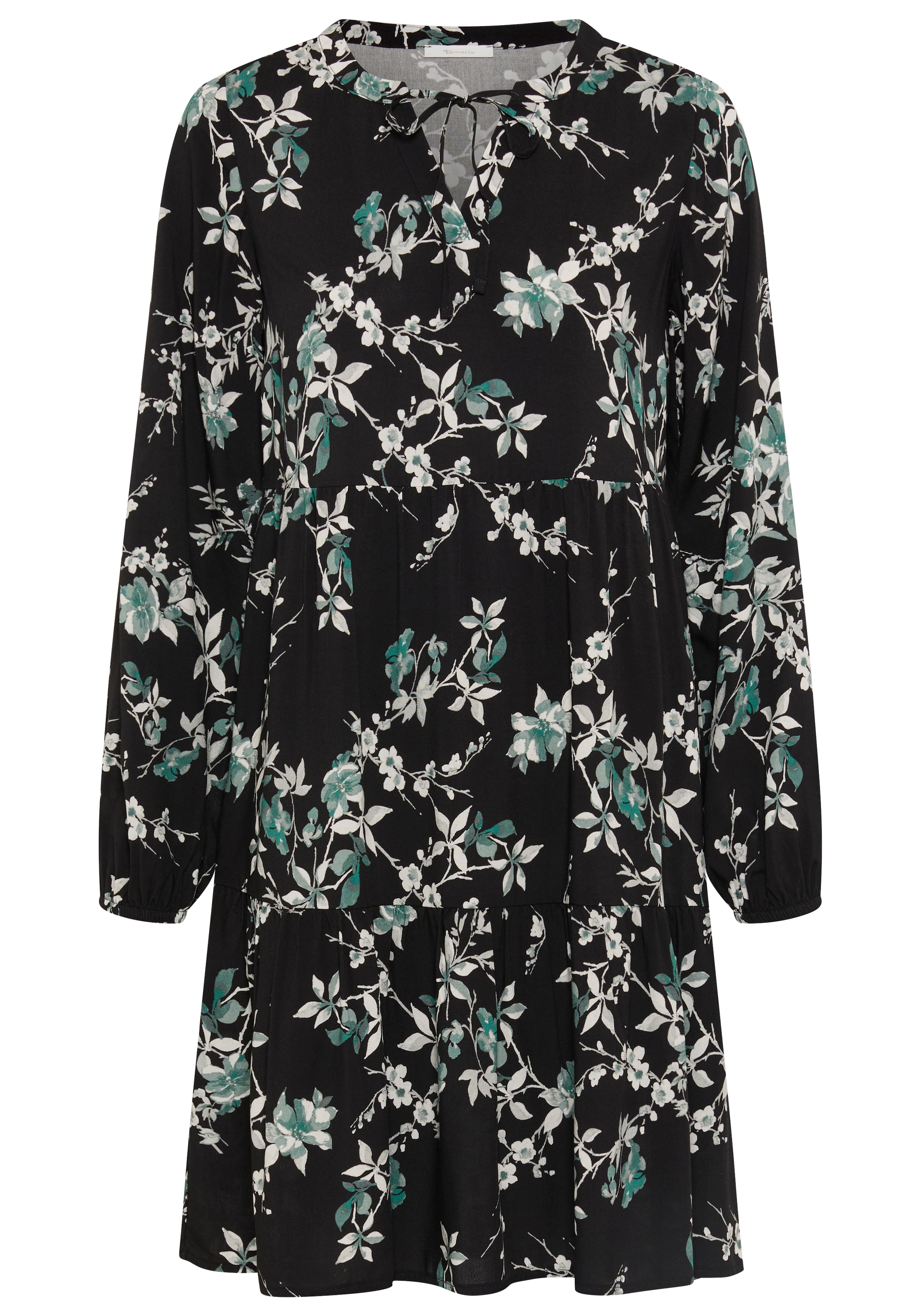 Tamaris A-Linien-Kleid »mit Blumen-Design und Rüschen« aus Viskose